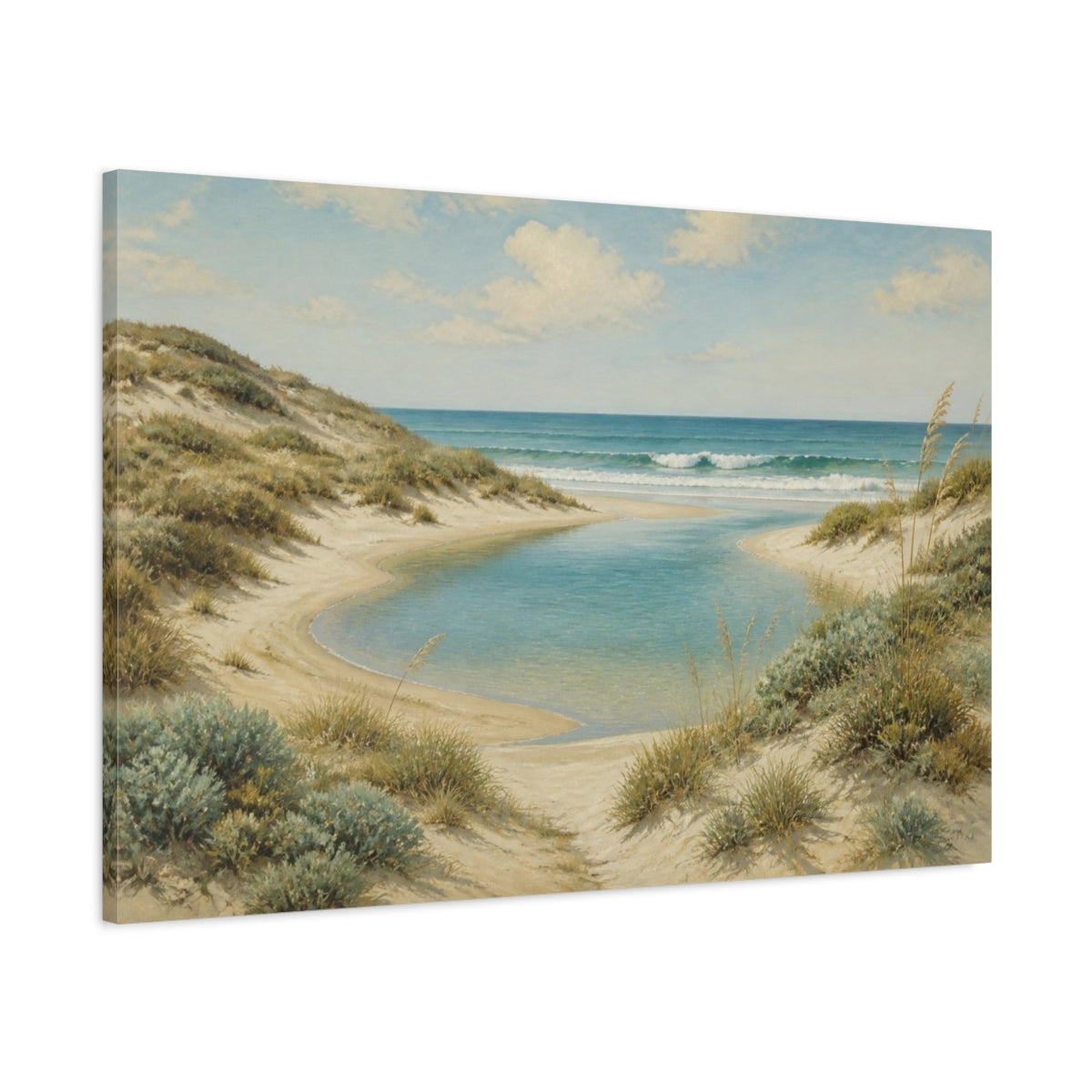 Main Mockup. Coastal Dunes And Lagoon shown as canvas print