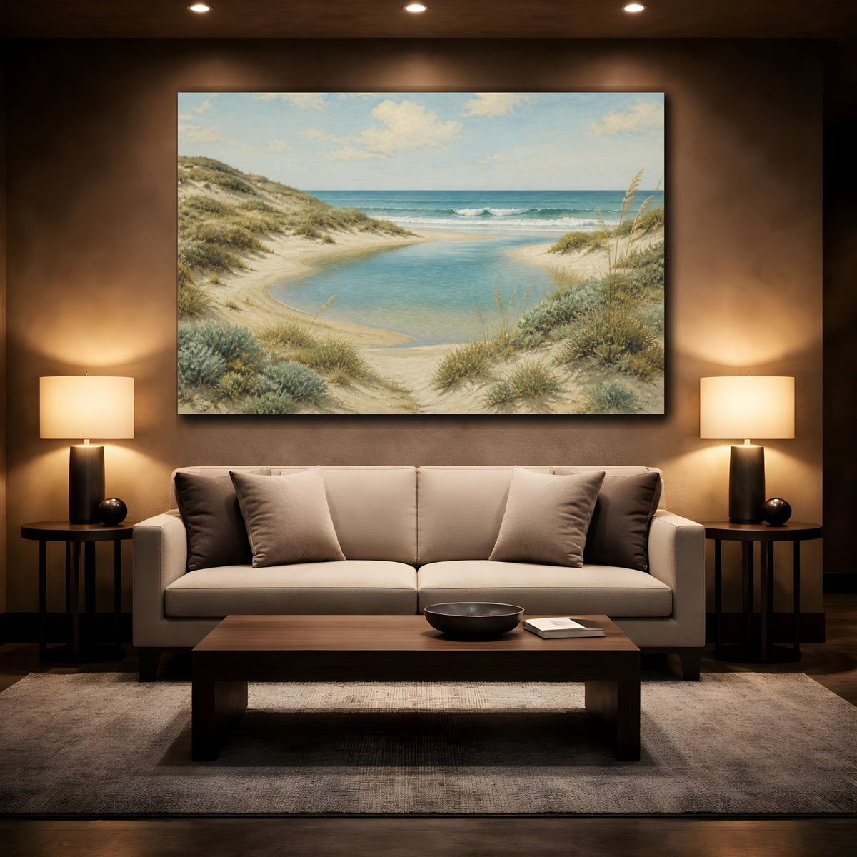 Mockup 2. Coastal Dunes And Lagoon shown as canvas print