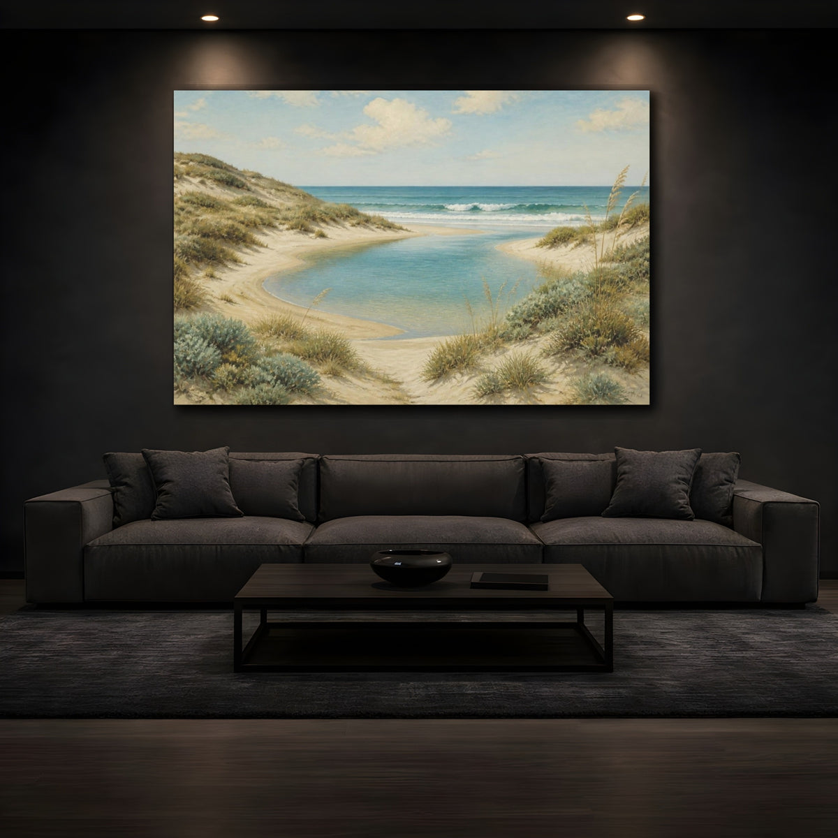 Mockup 3. Coastal Dunes And Lagoon shown as canvas print