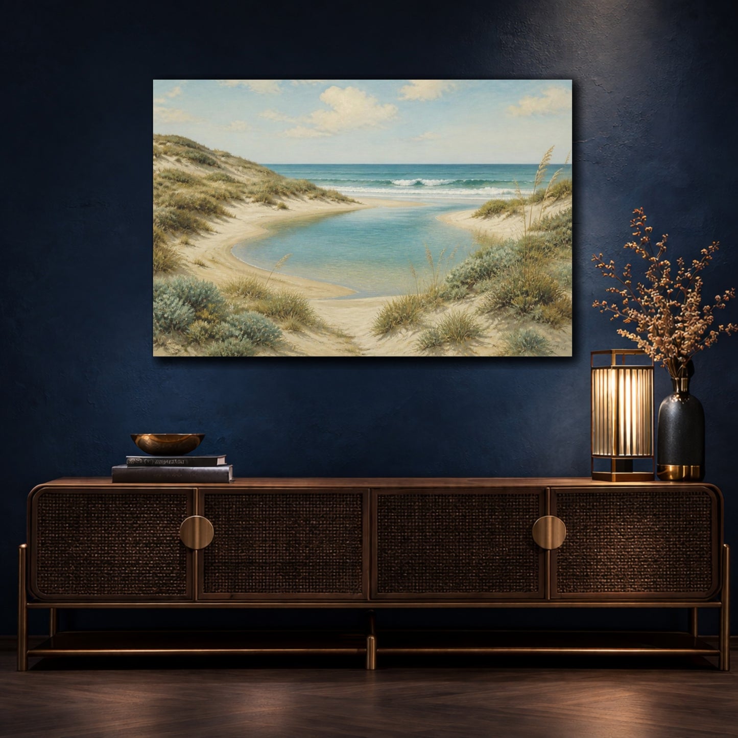 Mockup 4. Coastal Dunes And Lagoon shown as canvas print