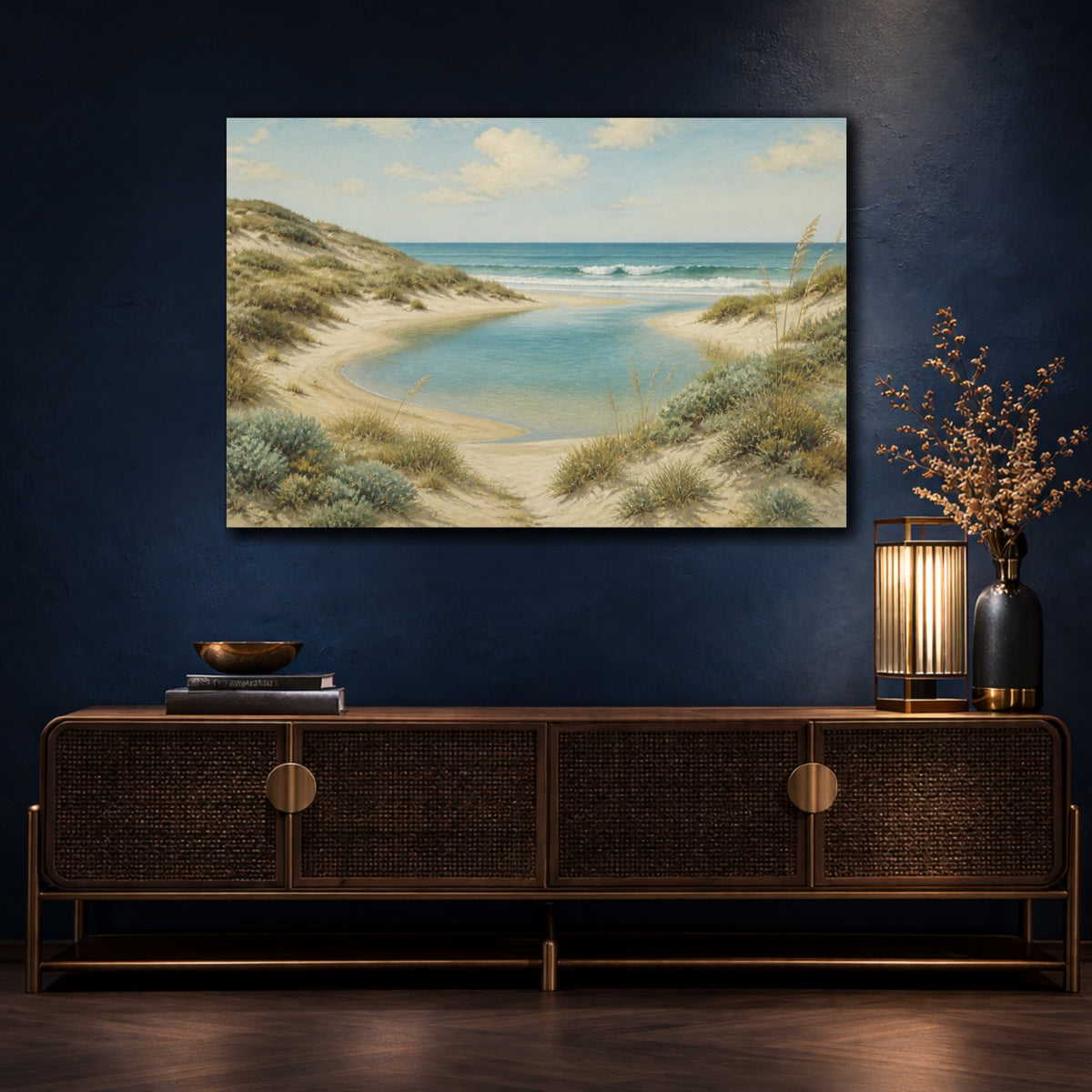 Mockup 4. Coastal Dunes And Lagoon shown as canvas print