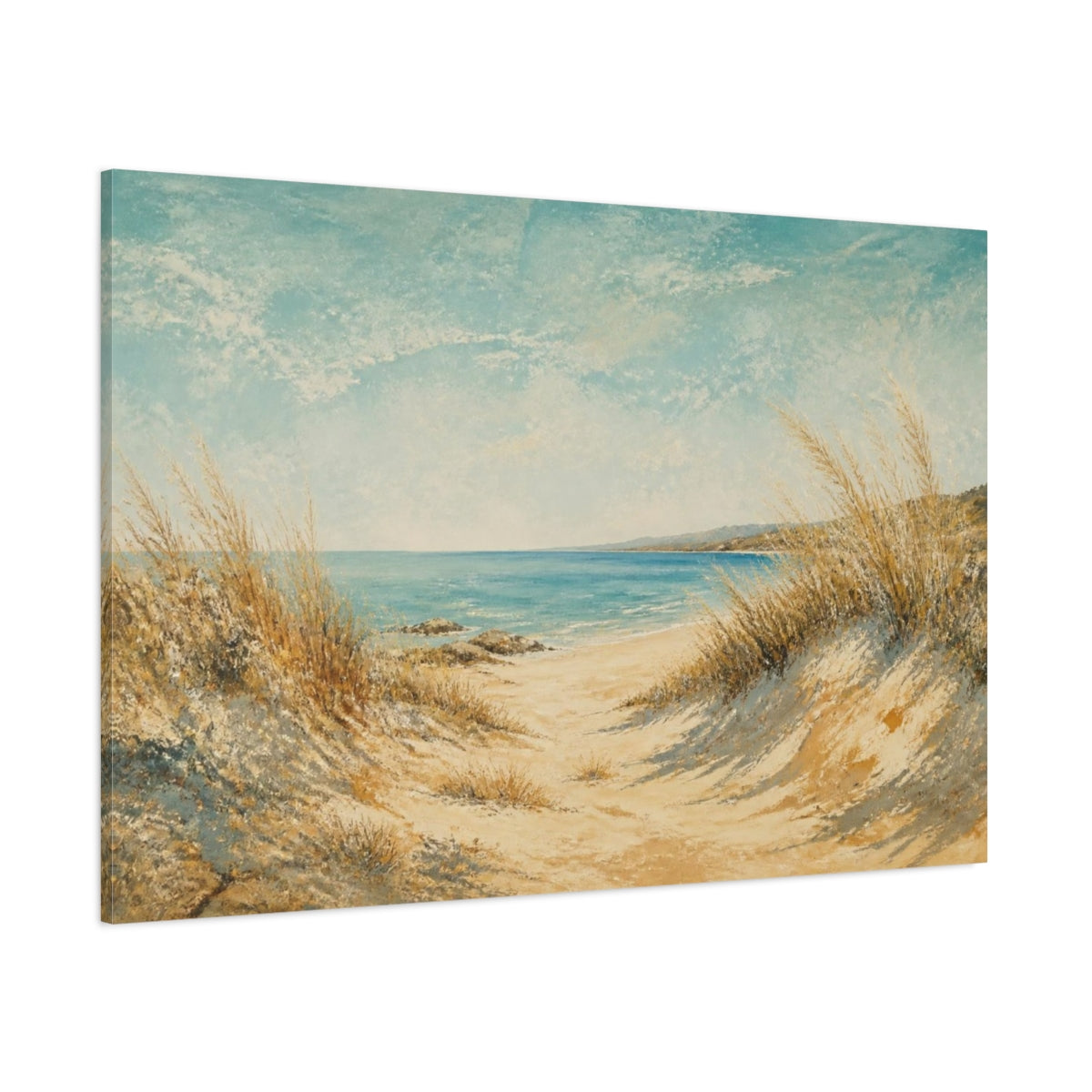 Side Mockup 1. Coastal Dunes Landscape shown as canvas print