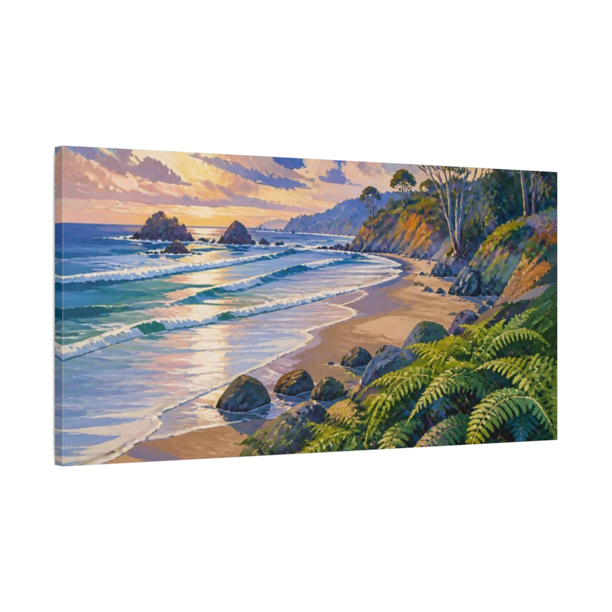 Main Mockup. Coastal Fern-Covered Beach shown as canvas print