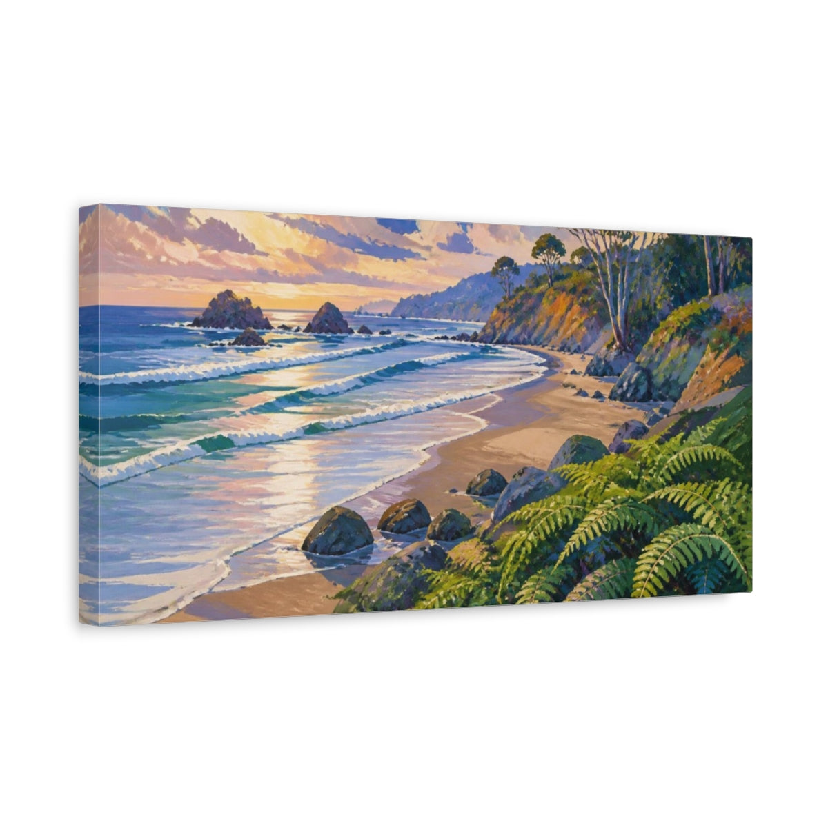 Side Mockup 3. Coastal Fern-Covered Beach shown as canvas print