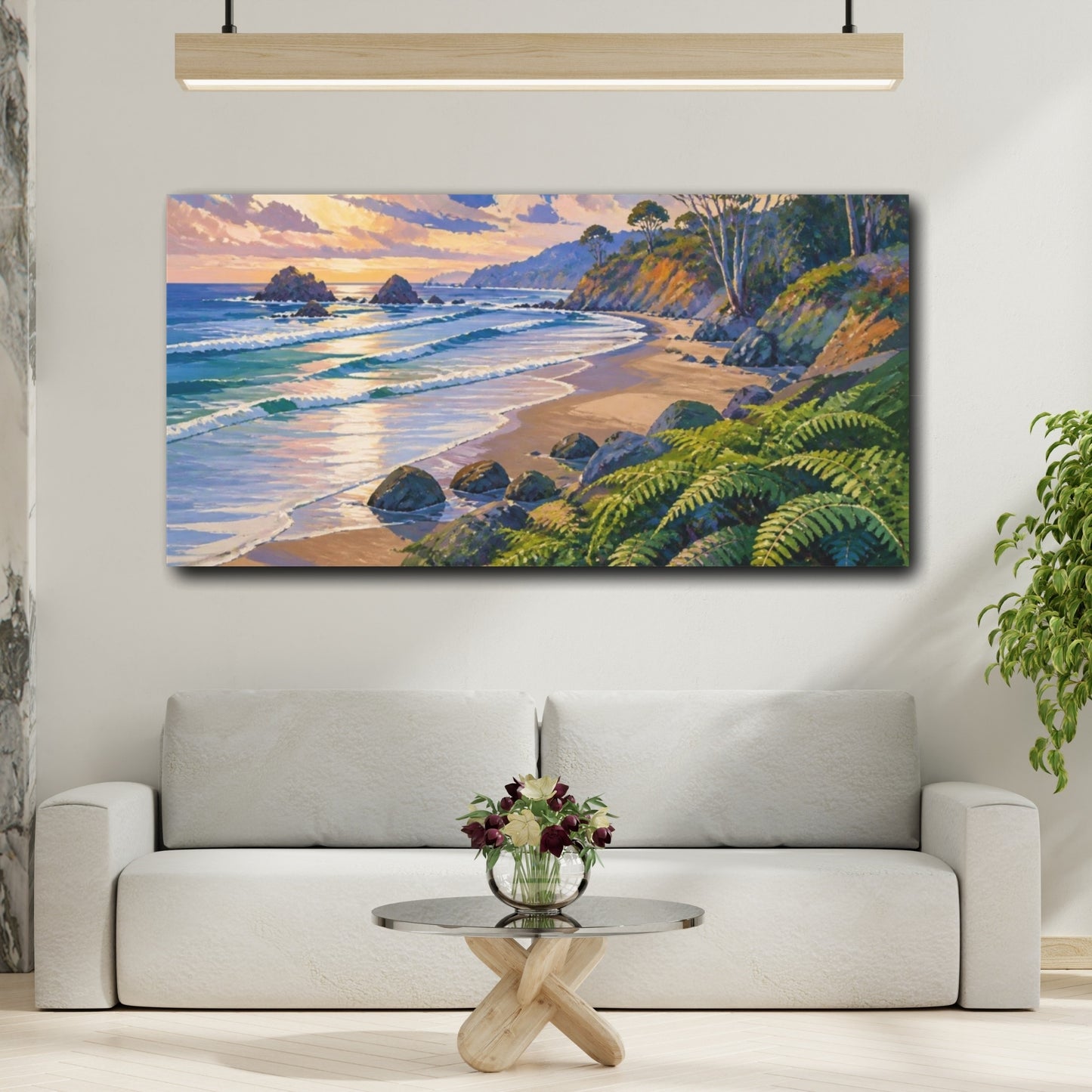 Mockup 2. Coastal Fern-Covered Beach shown as canvas print