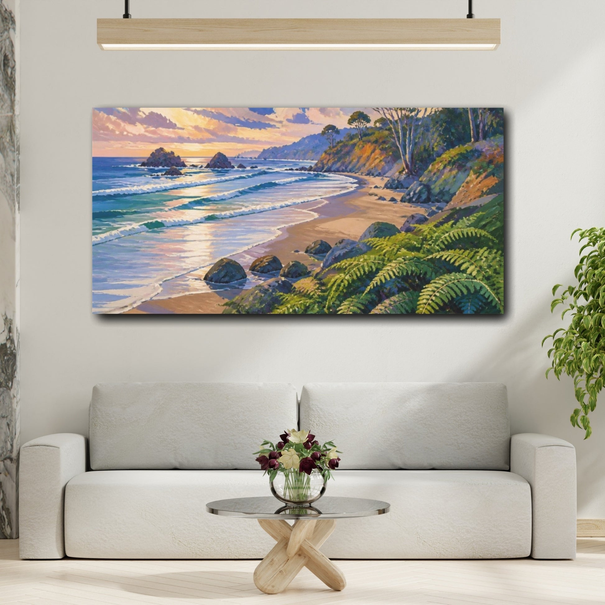 Mockup 2. Coastal Fern-Covered Beach shown as canvas print