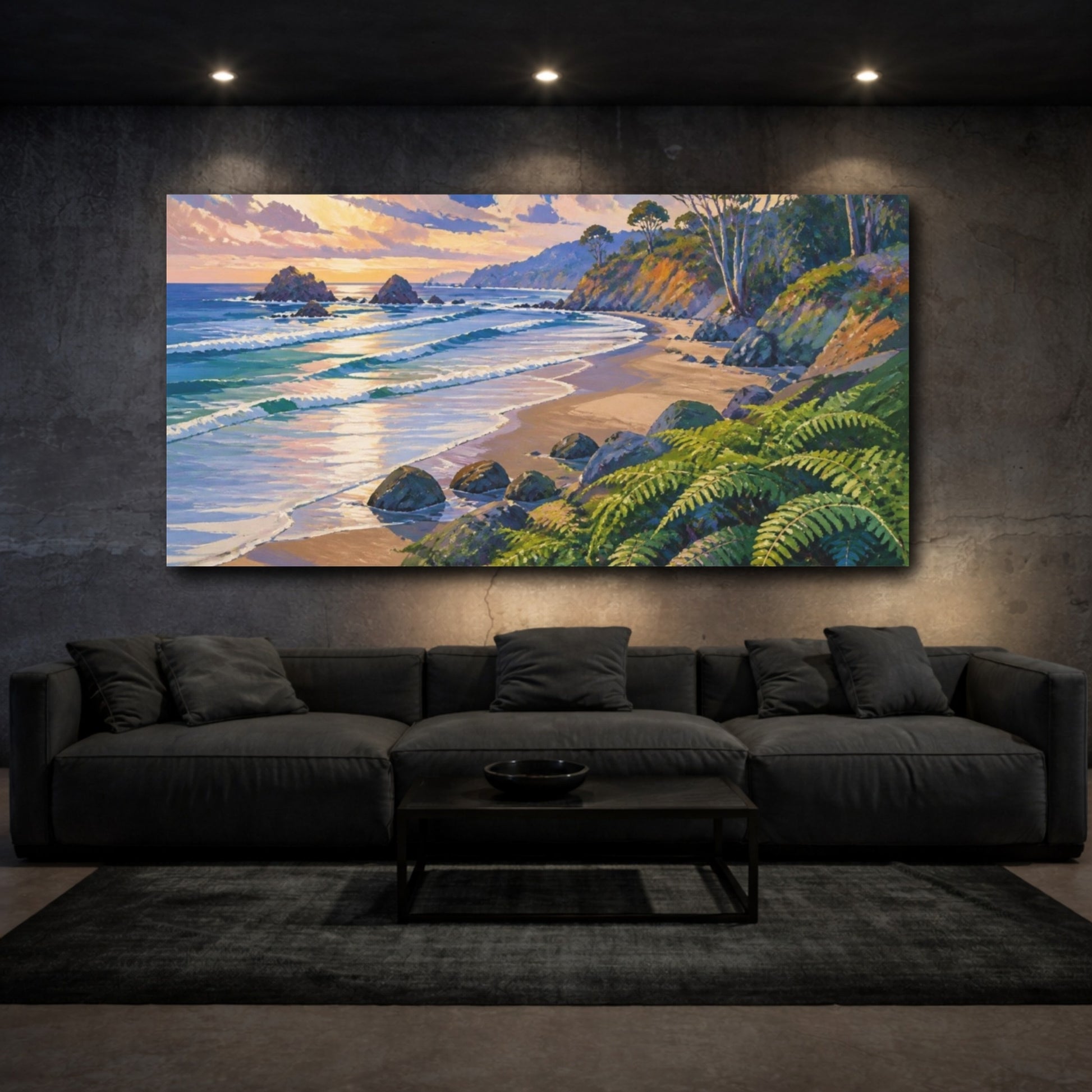 Mockup 3. Coastal Fern-Covered Beach shown as canvas print