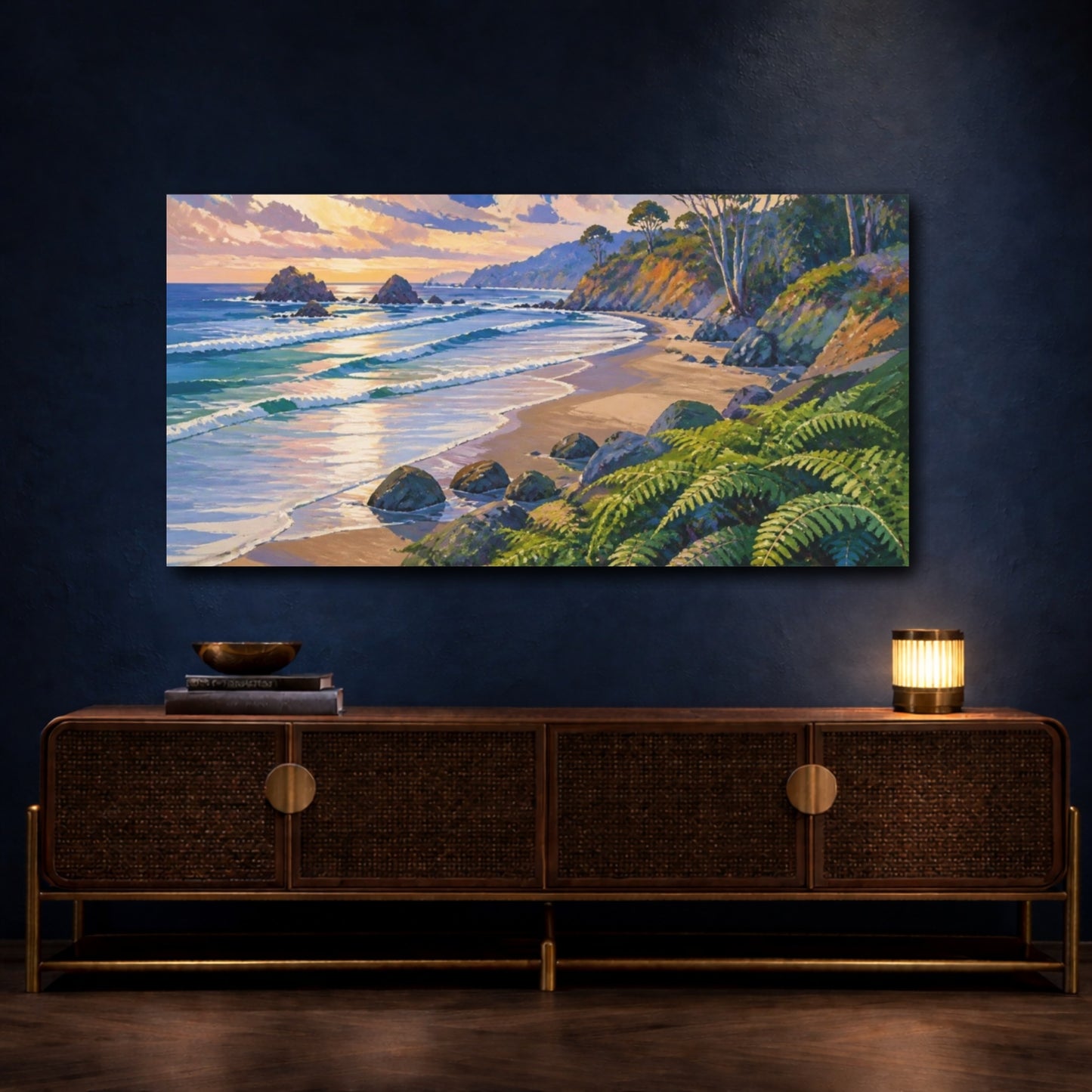 Mockup 4. Coastal Fern-Covered Beach shown as canvas print