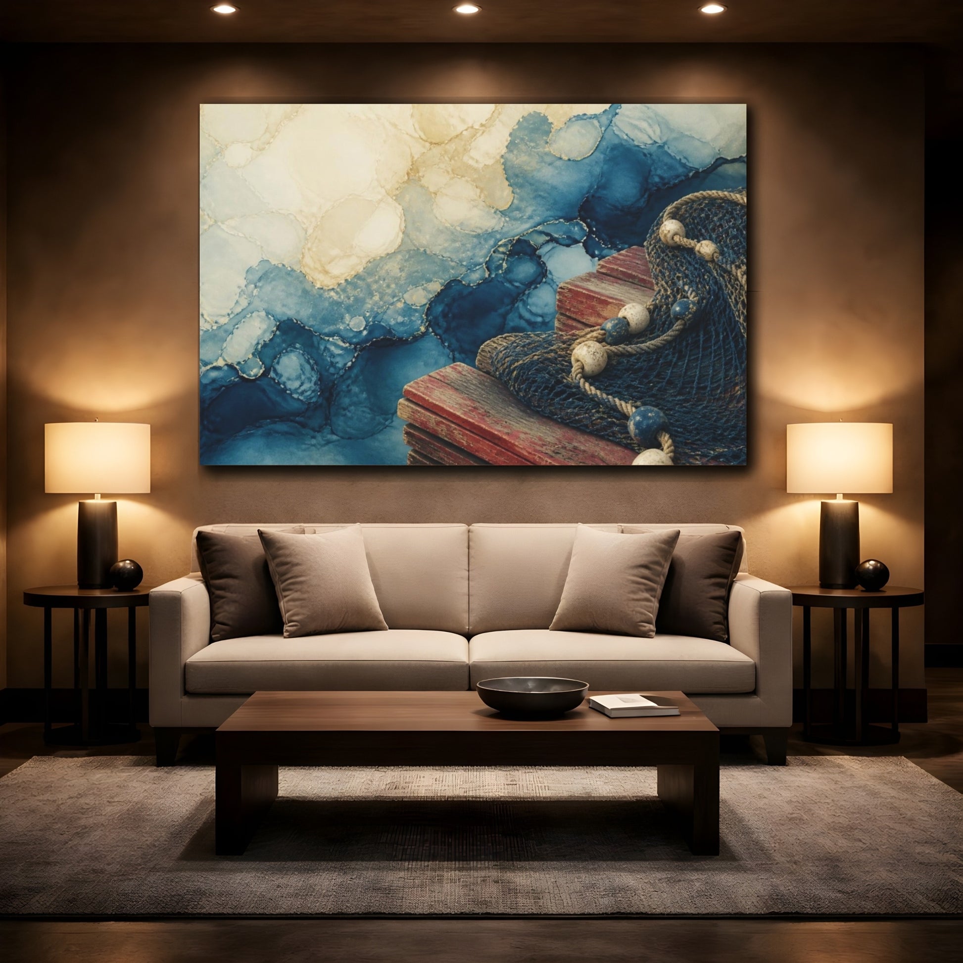 Mockup 2. Coastal Fishing Net On Pier shown as canvas print
