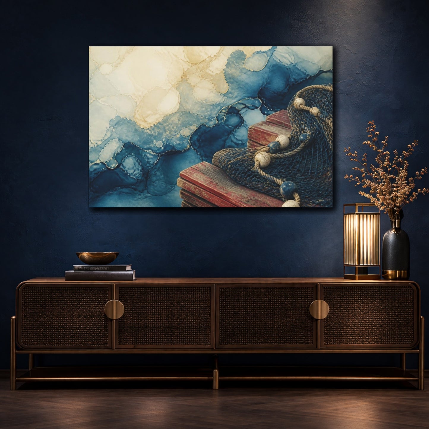 Mockup 4. Coastal Fishing Net On Pier shown as canvas print