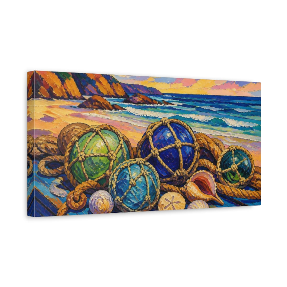 Side Mockup 3. Coastal Glass Floats shown as canvas print