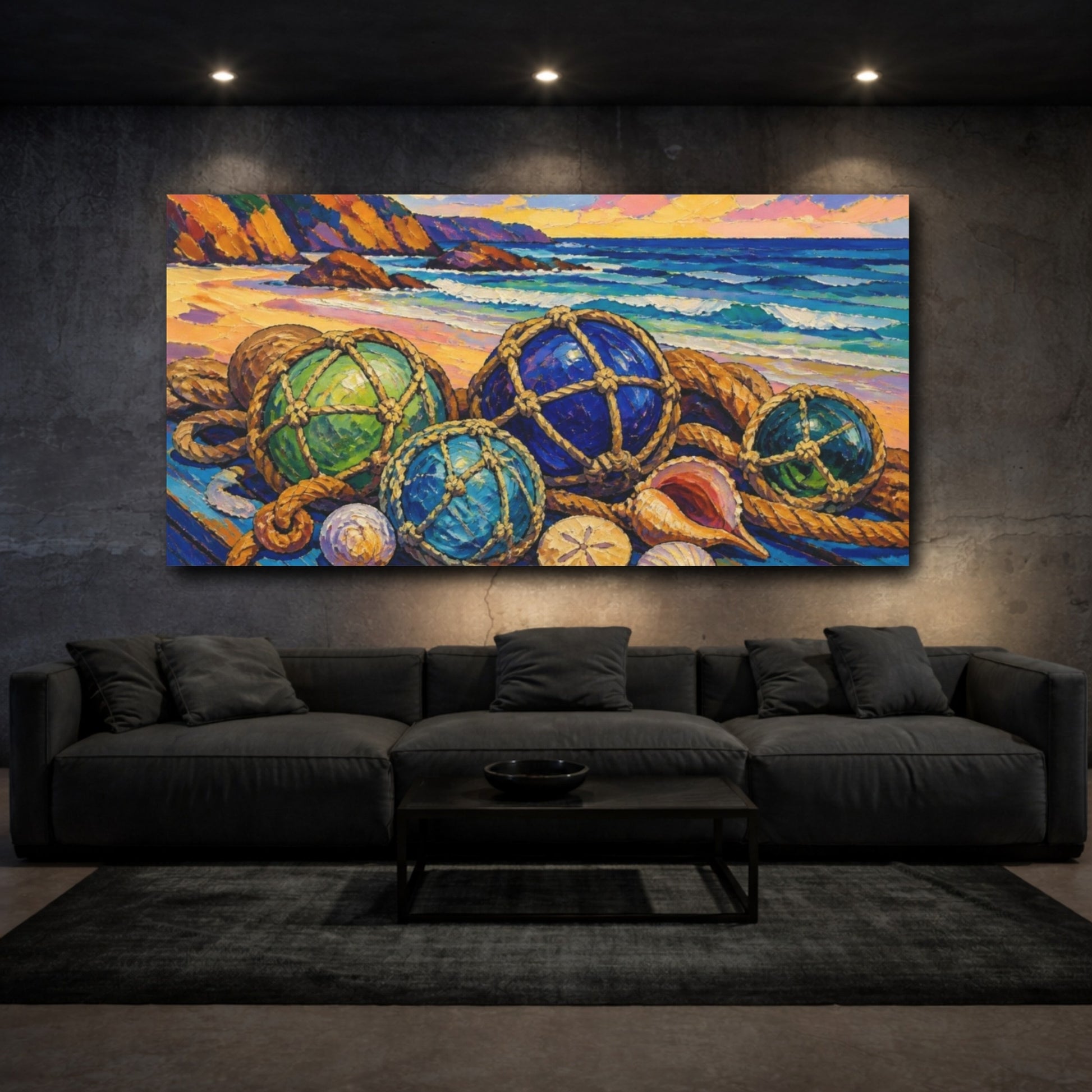 Mockup 3. Coastal Glass Floats shown as canvas print