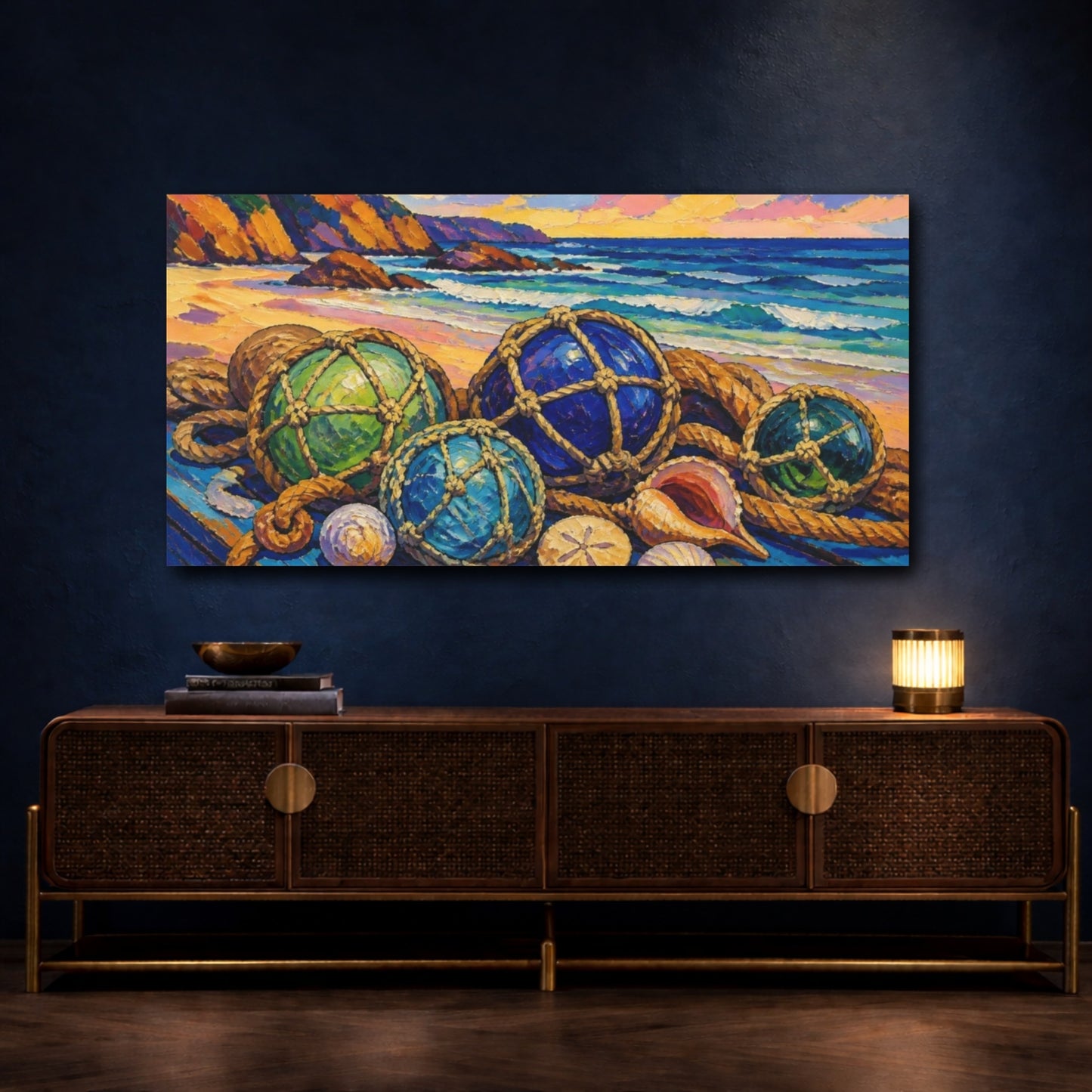 Mockup 4. Coastal Glass Floats shown as canvas print