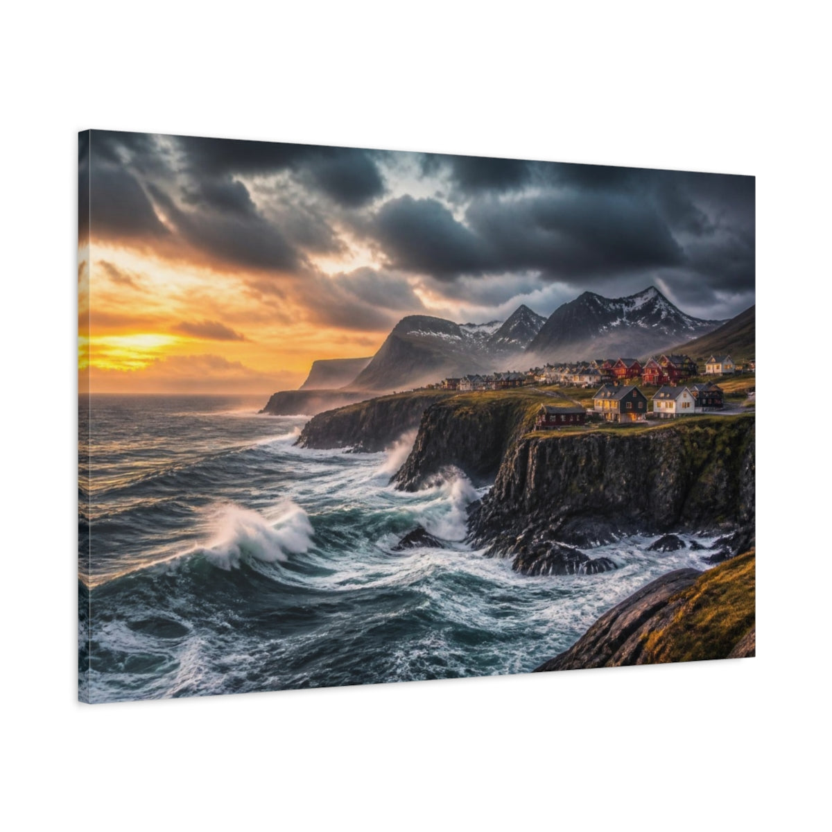 Main Mockup. Coastal Landscape At Dusk shown as canvas print
