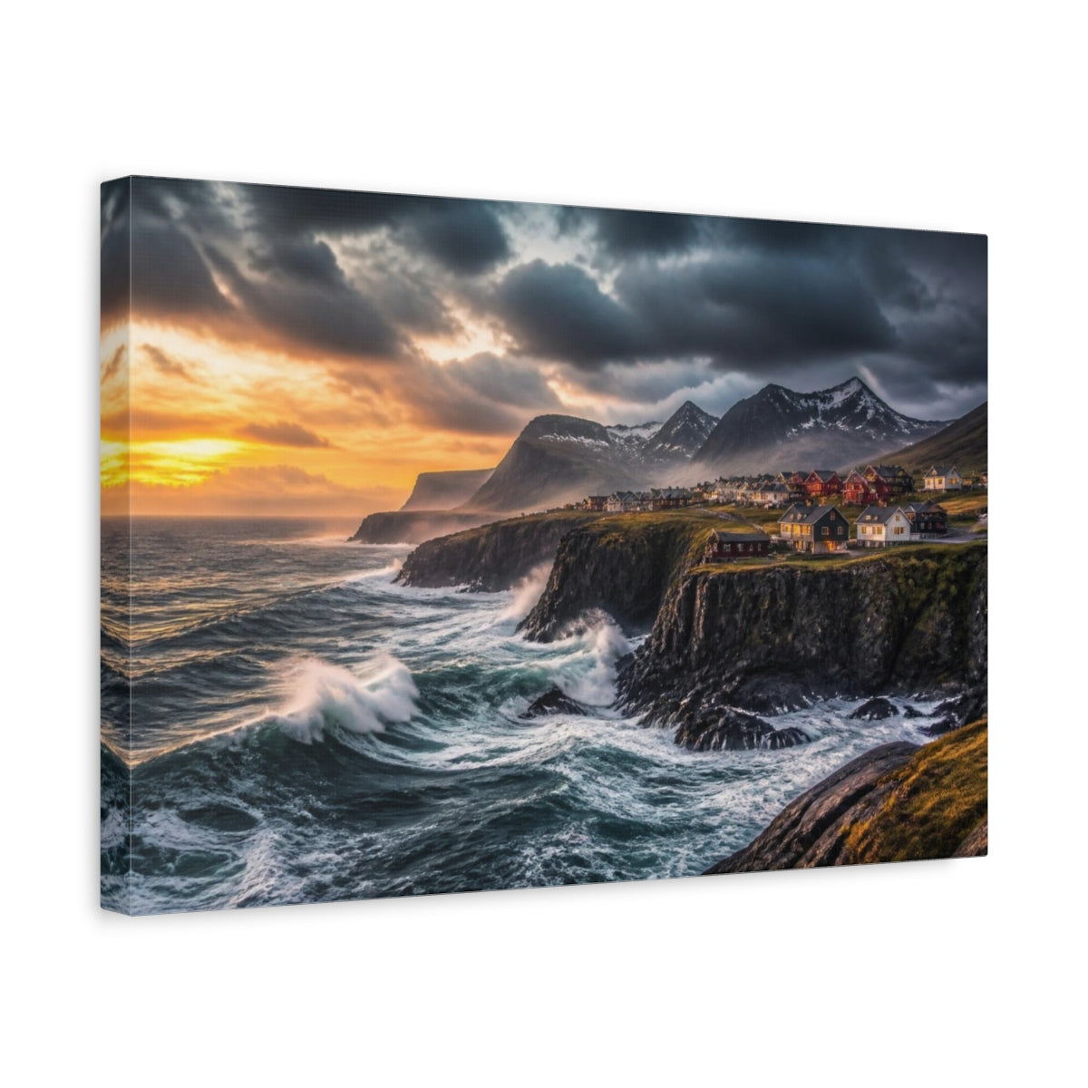 Side Mockup 4. Coastal Landscape At Dusk shown as canvas print