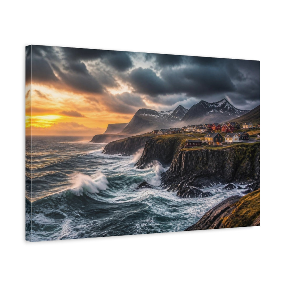 Side Mockup 3. Coastal Landscape At Dusk shown as canvas print