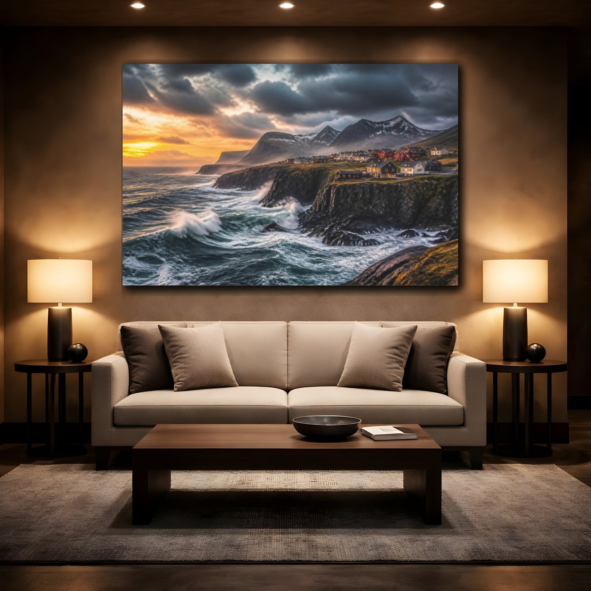 Mockup 2. Coastal Landscape At Dusk shown as canvas print