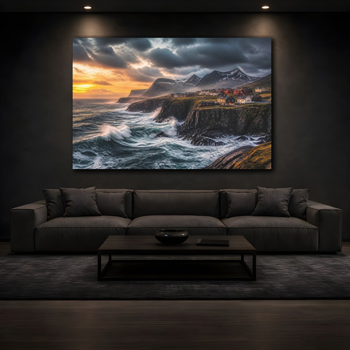 Mockup 3. Coastal Landscape At Dusk shown as canvas print