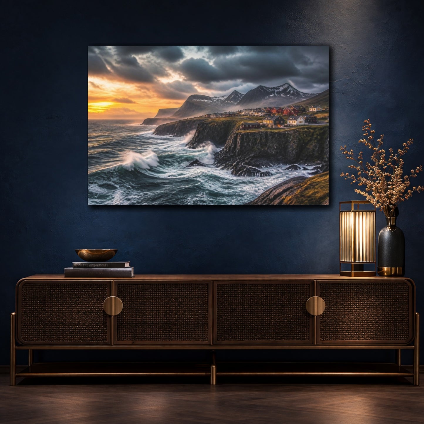 Mockup 4. Coastal Landscape At Dusk shown as canvas print
