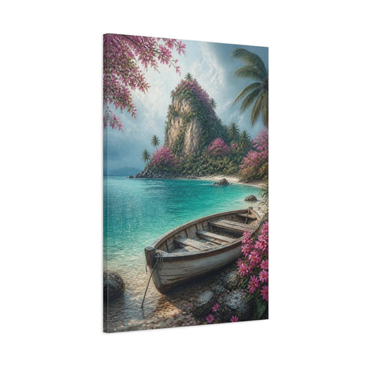 Coastal Landscape With Boat Canvas Print – Living Room, Above Console Table - YesArtYes