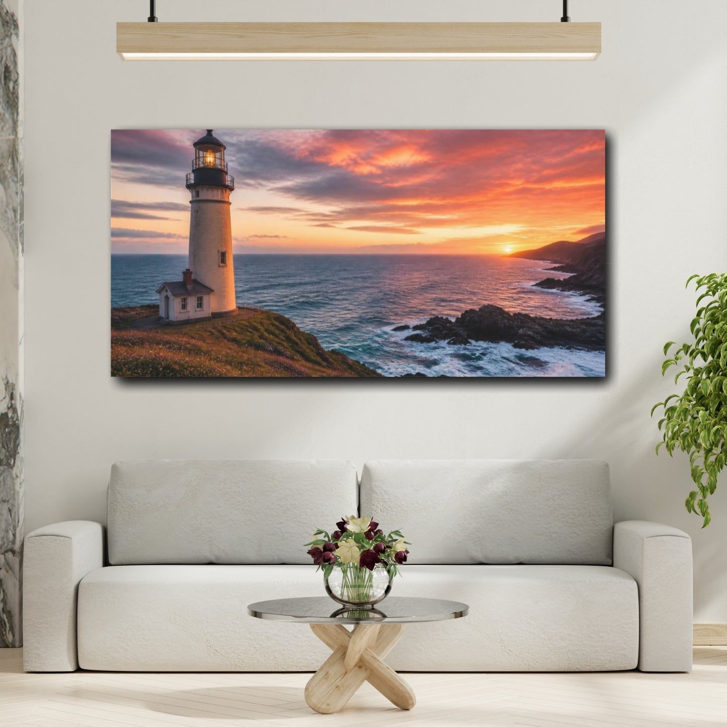 Mockup 2. Coastal Lighthouse At Sunset shown as canvas print