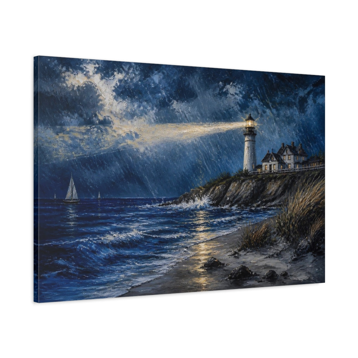 Main Mockup. Coastal Lighthouse Beacon shown as canvas print