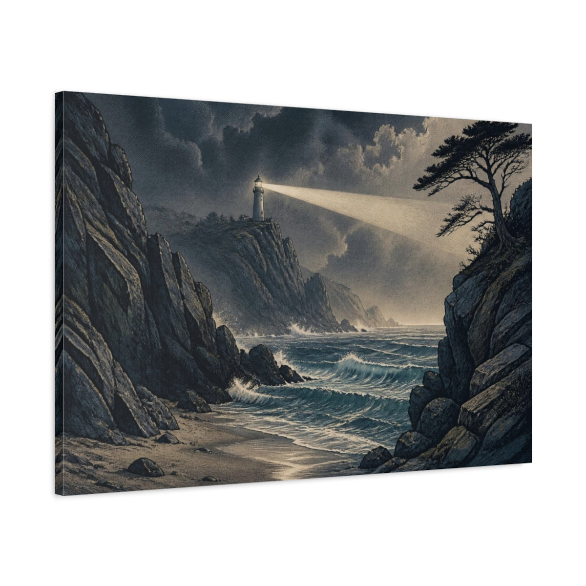 Main Mockup. Coastal Lighthouse Beacon shown as canvas print