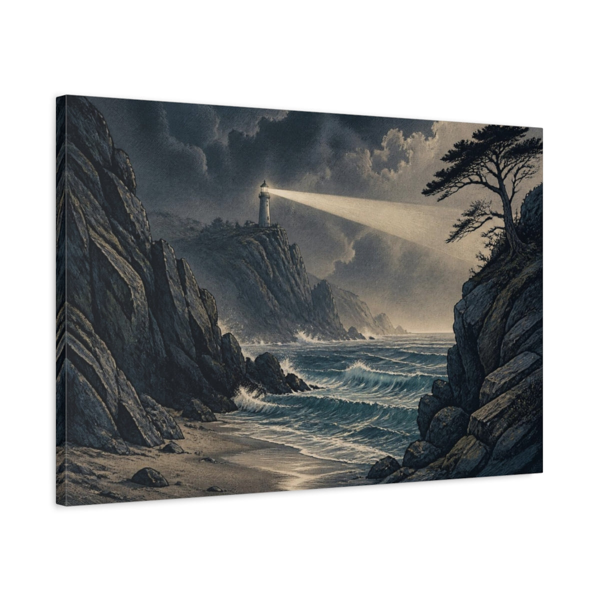 Side Mockup 2. Coastal Lighthouse Beacon shown as canvas print