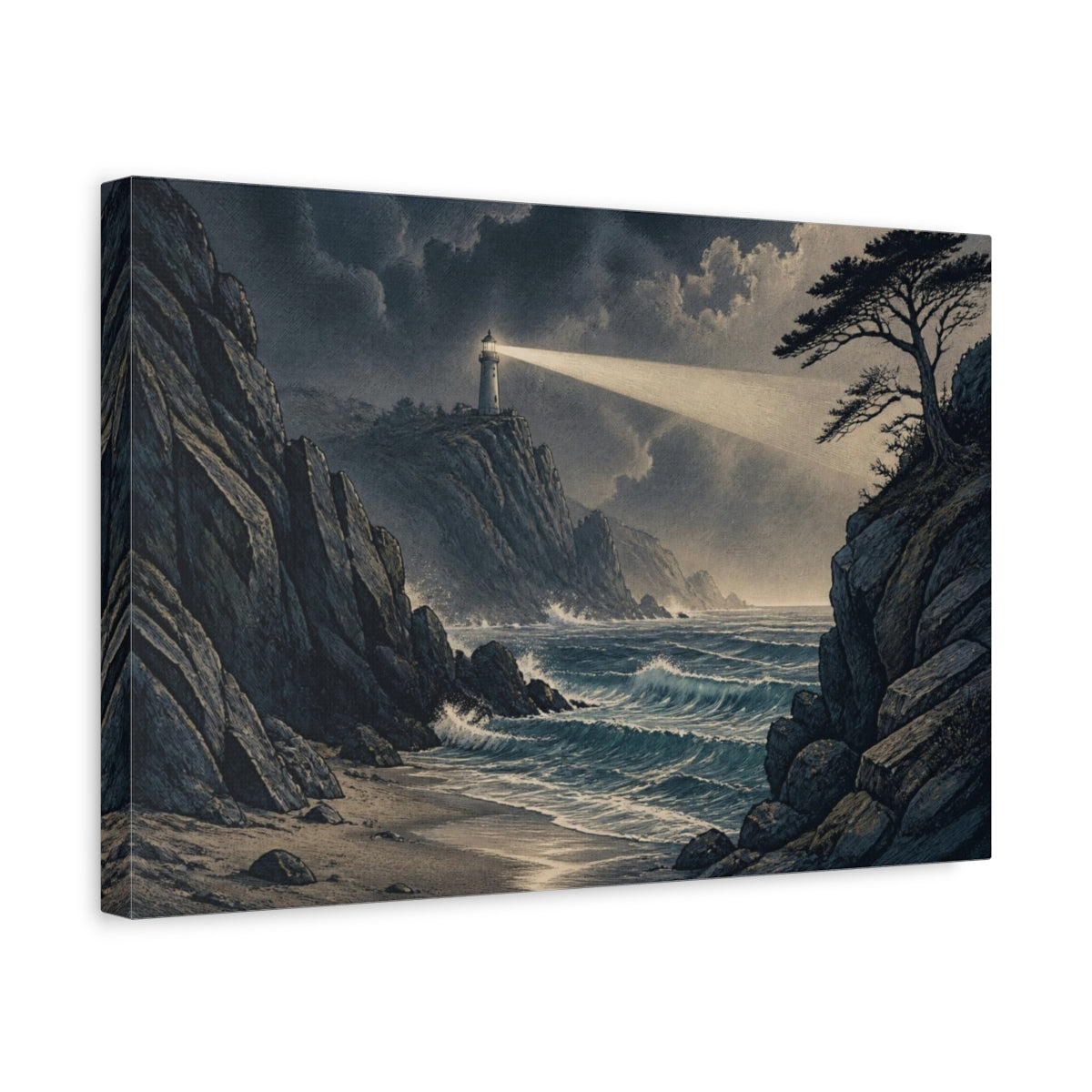 Side Mockup 4. Coastal Lighthouse Beacon shown as canvas print