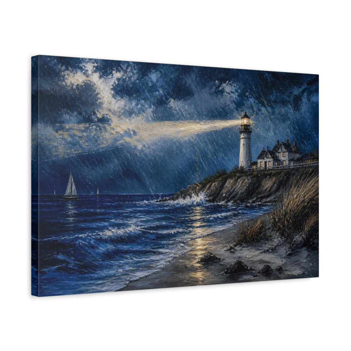 Side Mockup 3. Coastal Lighthouse Beacon shown as canvas print