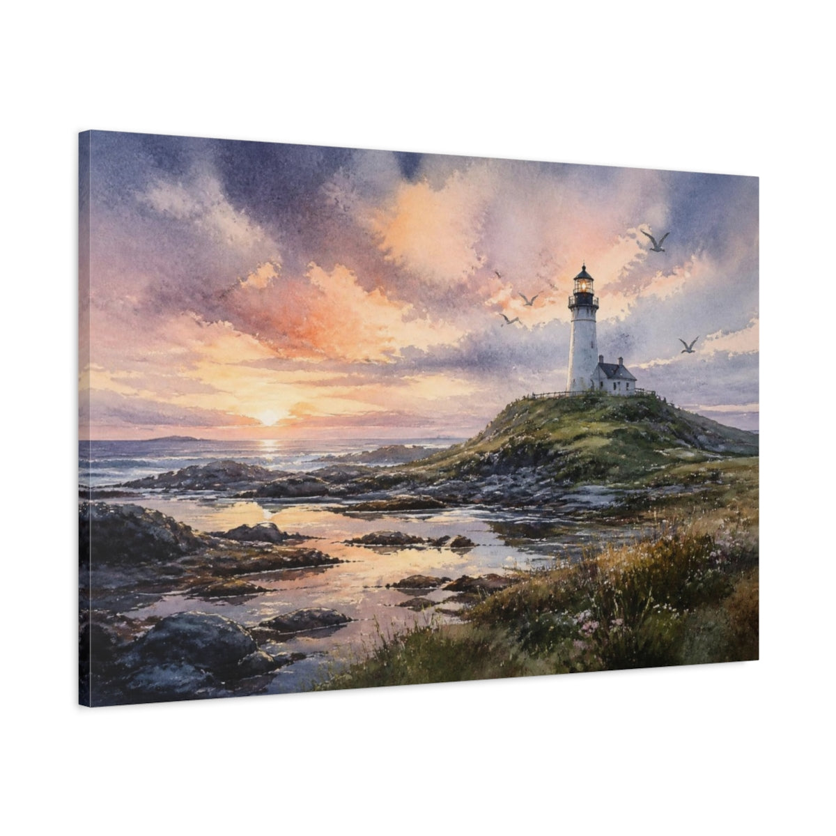 Main Mockup. Coastal Lighthouse Landscape shown as canvas print