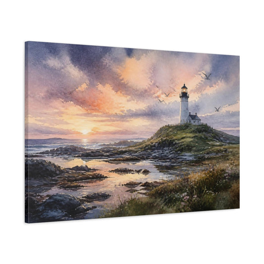 Main Mockup. Coastal Lighthouse Landscape shown as canvas print