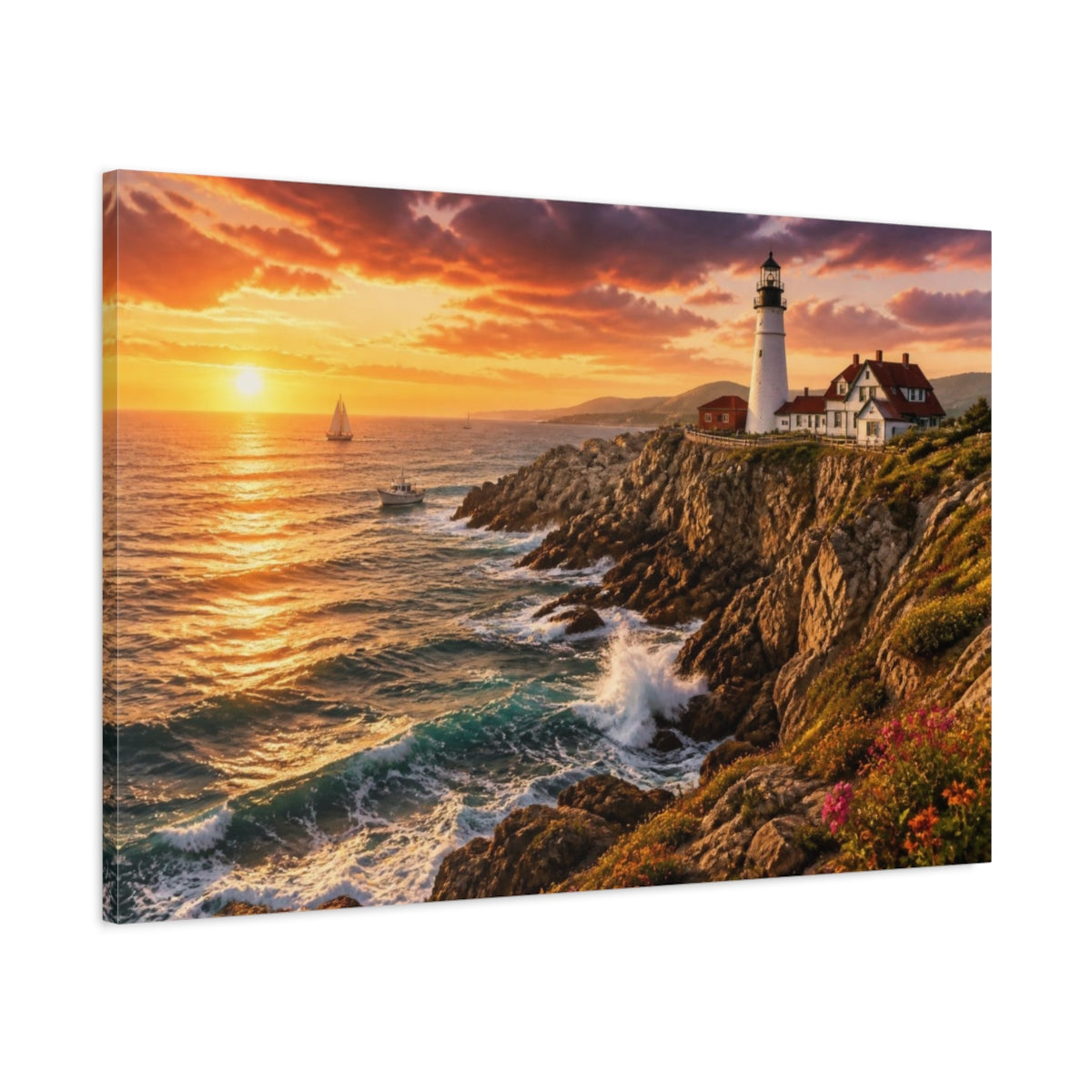 Main Mockup. Coastal Lighthouse Landscape shown as canvas print