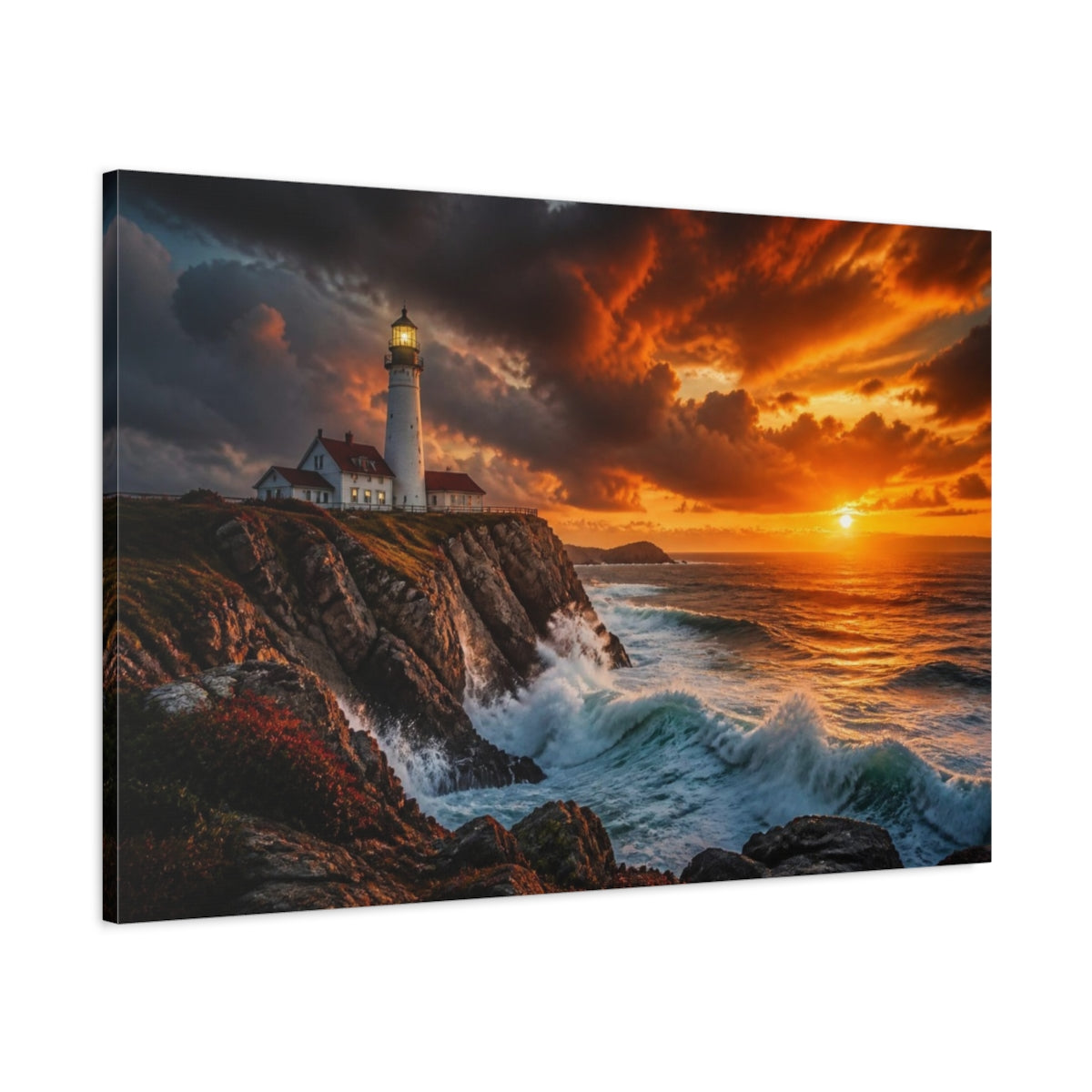Main Mockup. Coastal Lighthouse Landscape shown as canvas print