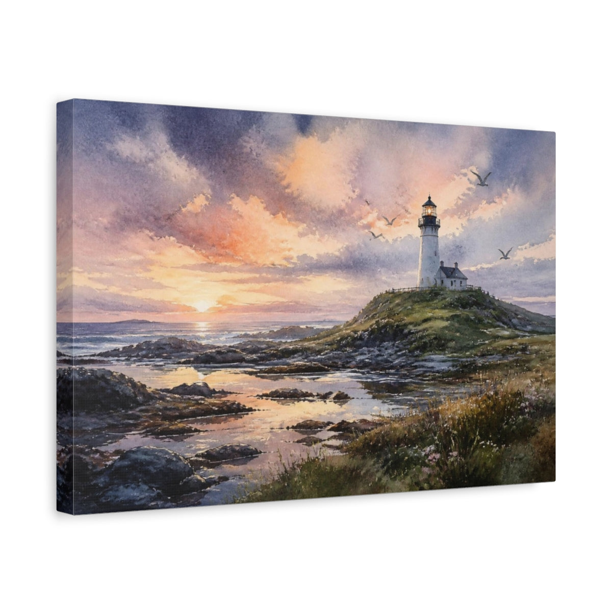 Side Mockup 4. Coastal Lighthouse Landscape shown as canvas print