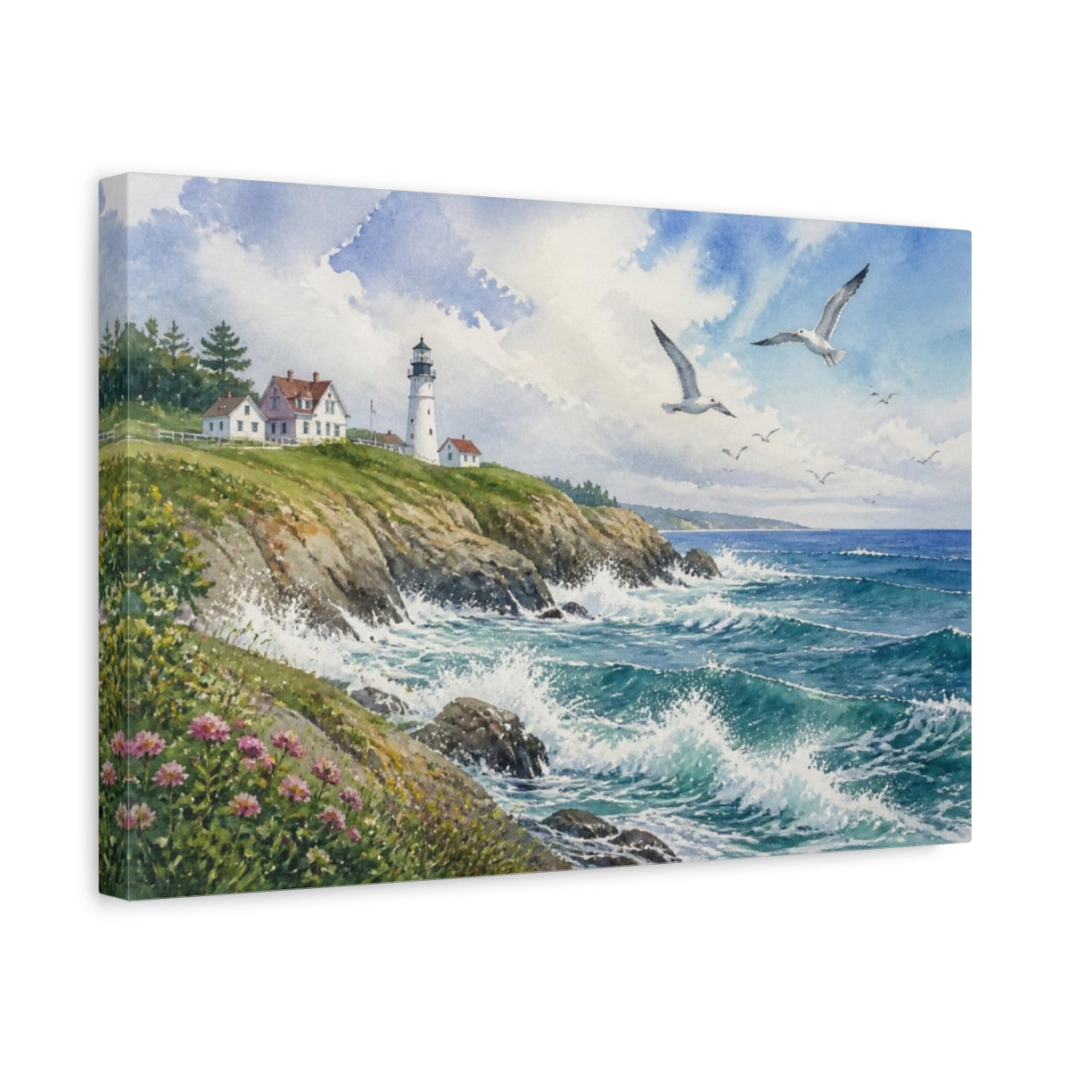 Side Mockup 4. Coastal Lighthouse Landscape shown as canvas print