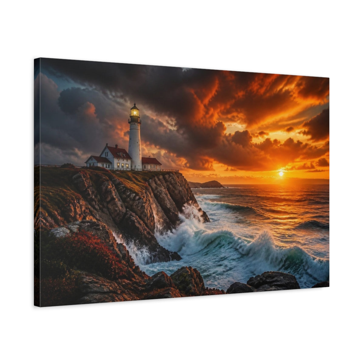 Side Mockup 2. Coastal Lighthouse Landscape shown as canvas print
