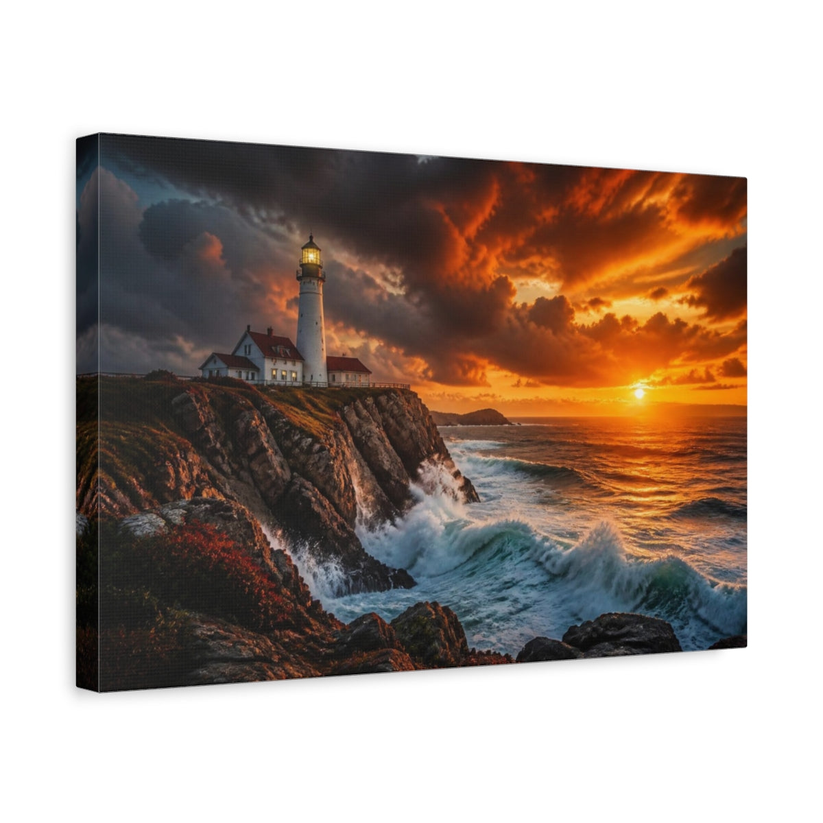 Side Mockup 4. Coastal Lighthouse Landscape shown as canvas print