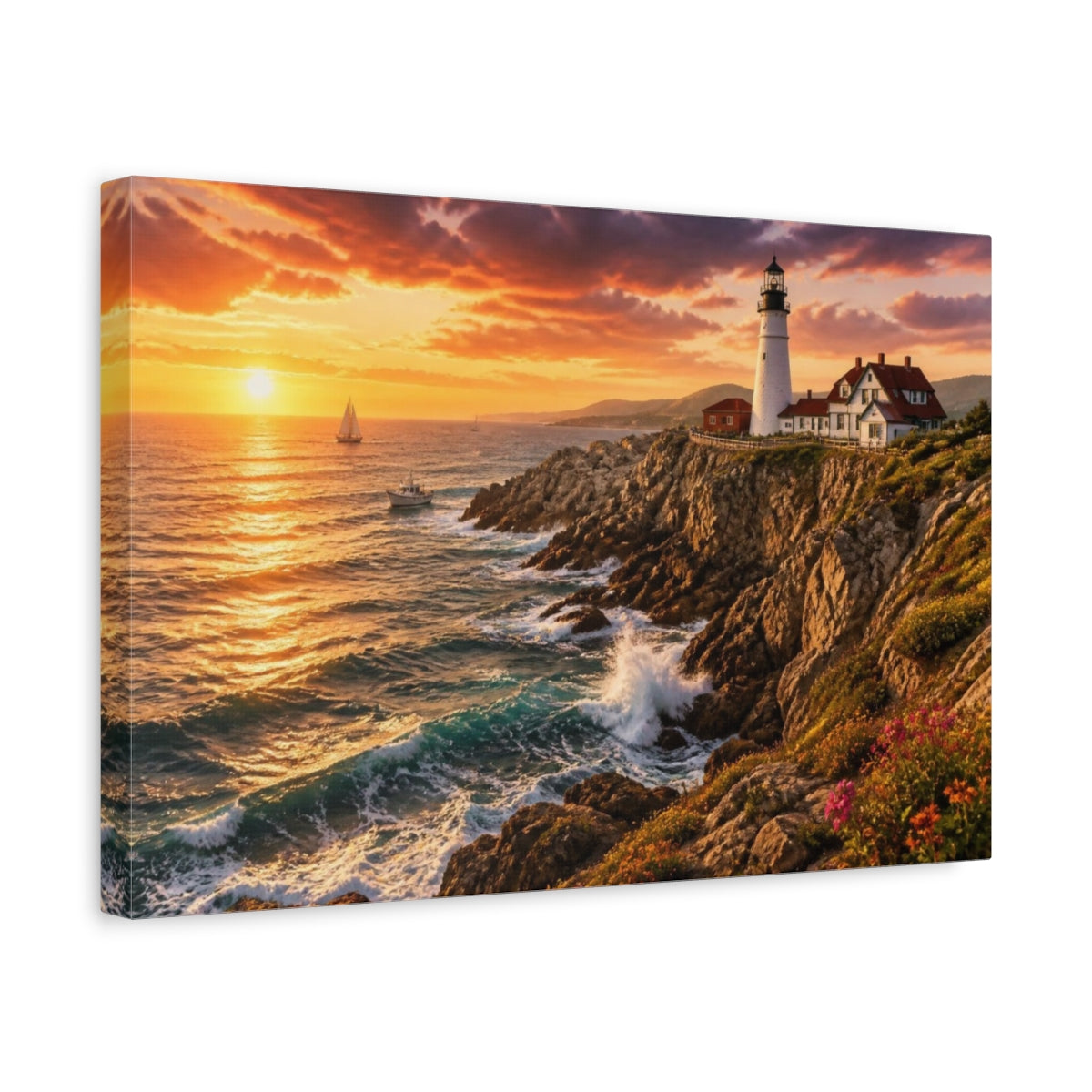 Side Mockup 4. Coastal Lighthouse Landscape shown as canvas print