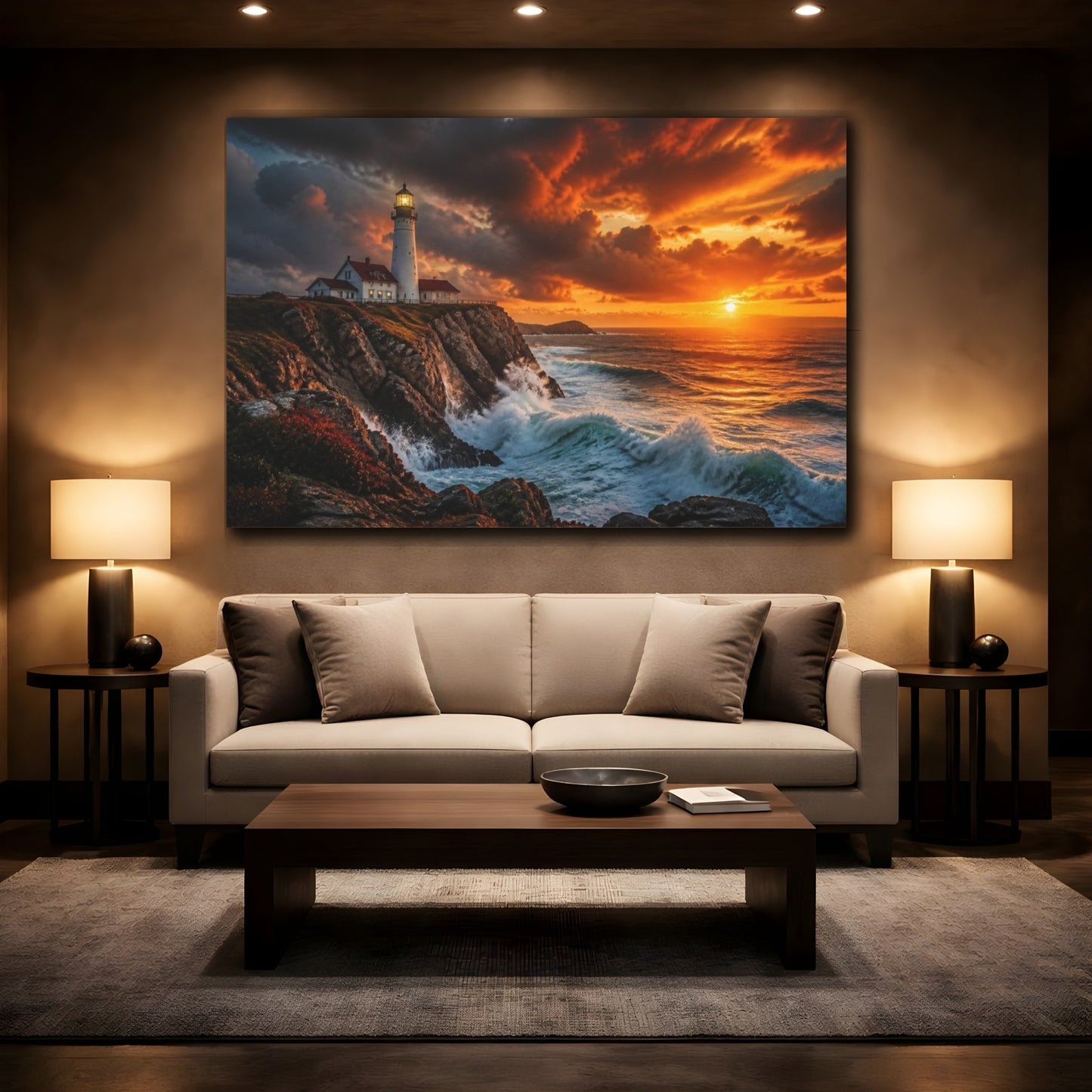 Mockup 2. Coastal Lighthouse Landscape shown as canvas print