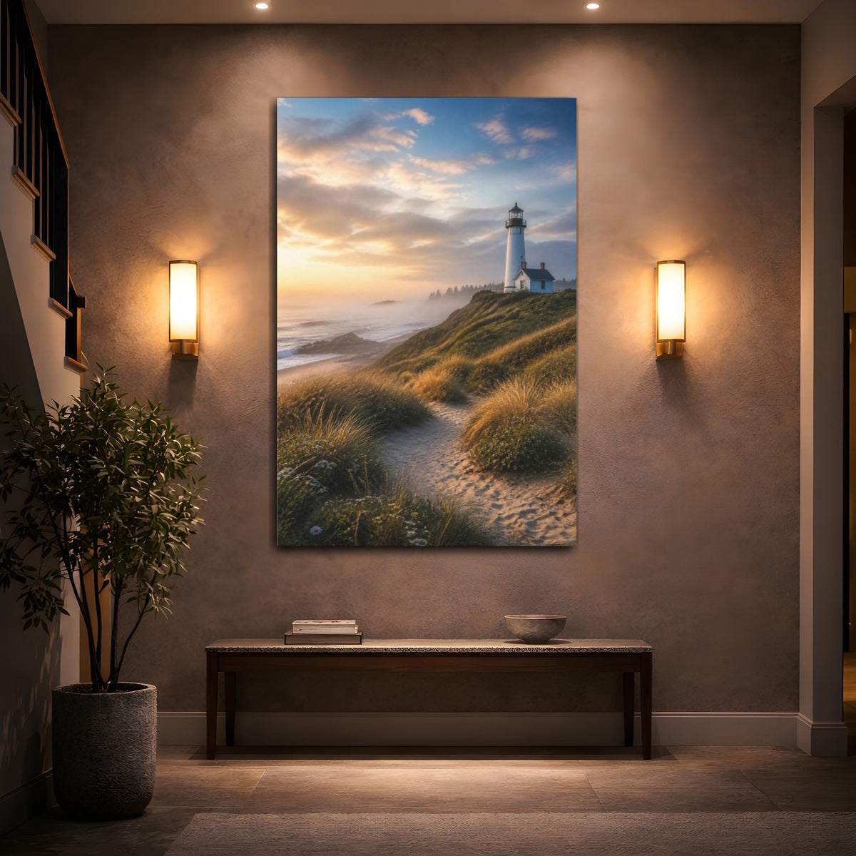 Mockup 2. Coastal Lighthouse Landscape shown as canvas print