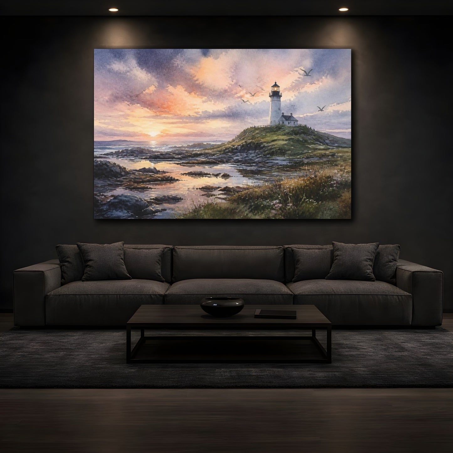 Mockup 3. Coastal Lighthouse Landscape shown as canvas print