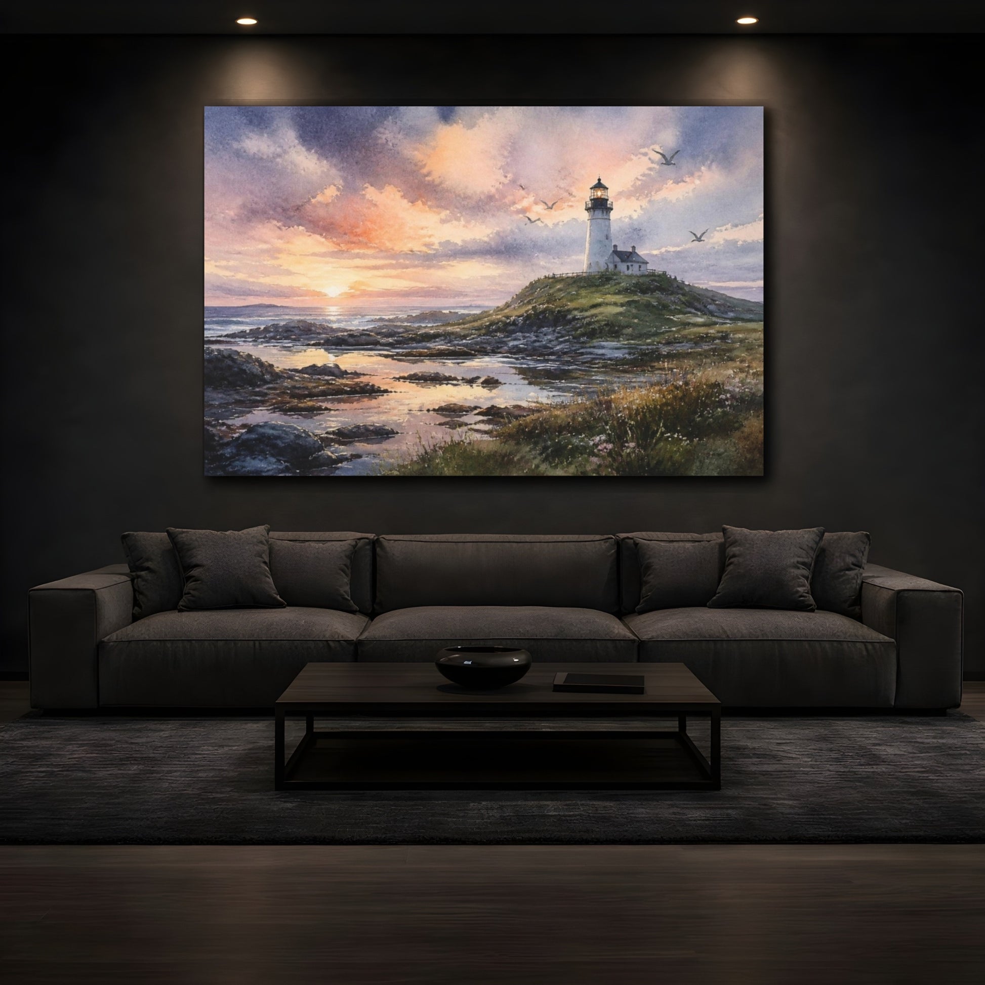 Mockup 3. Coastal Lighthouse Landscape shown as canvas print