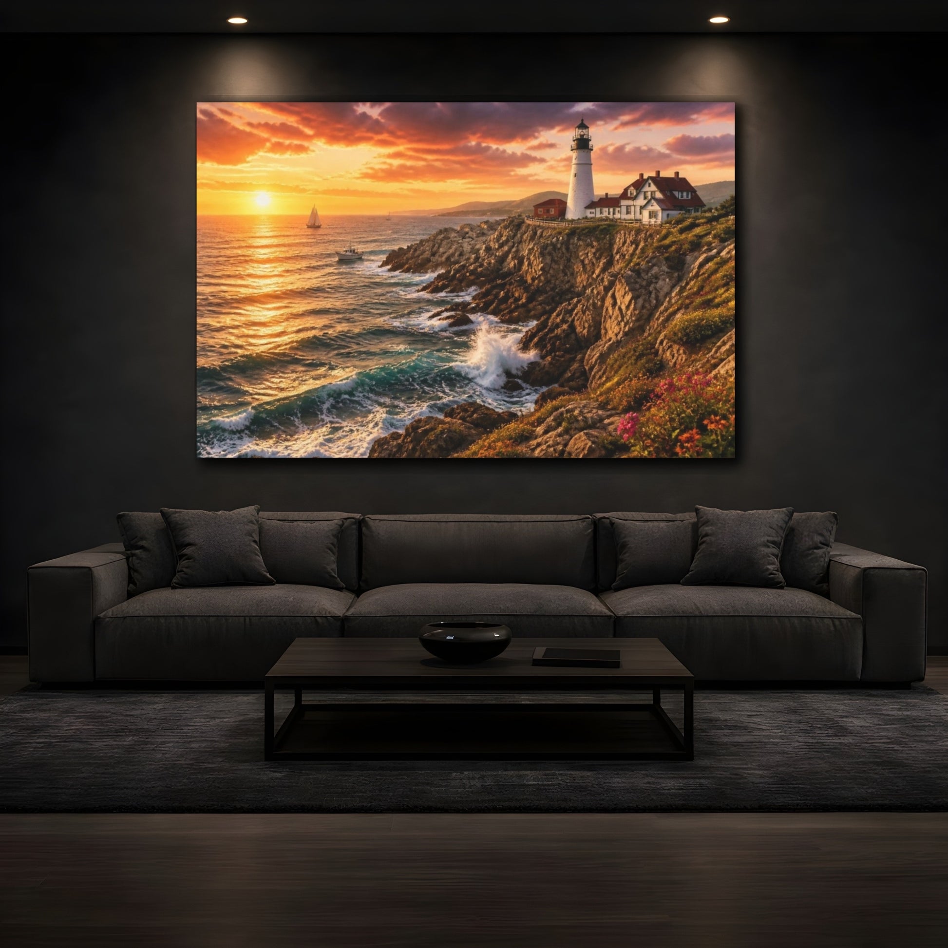 Mockup 3. Coastal Lighthouse Landscape shown as canvas print