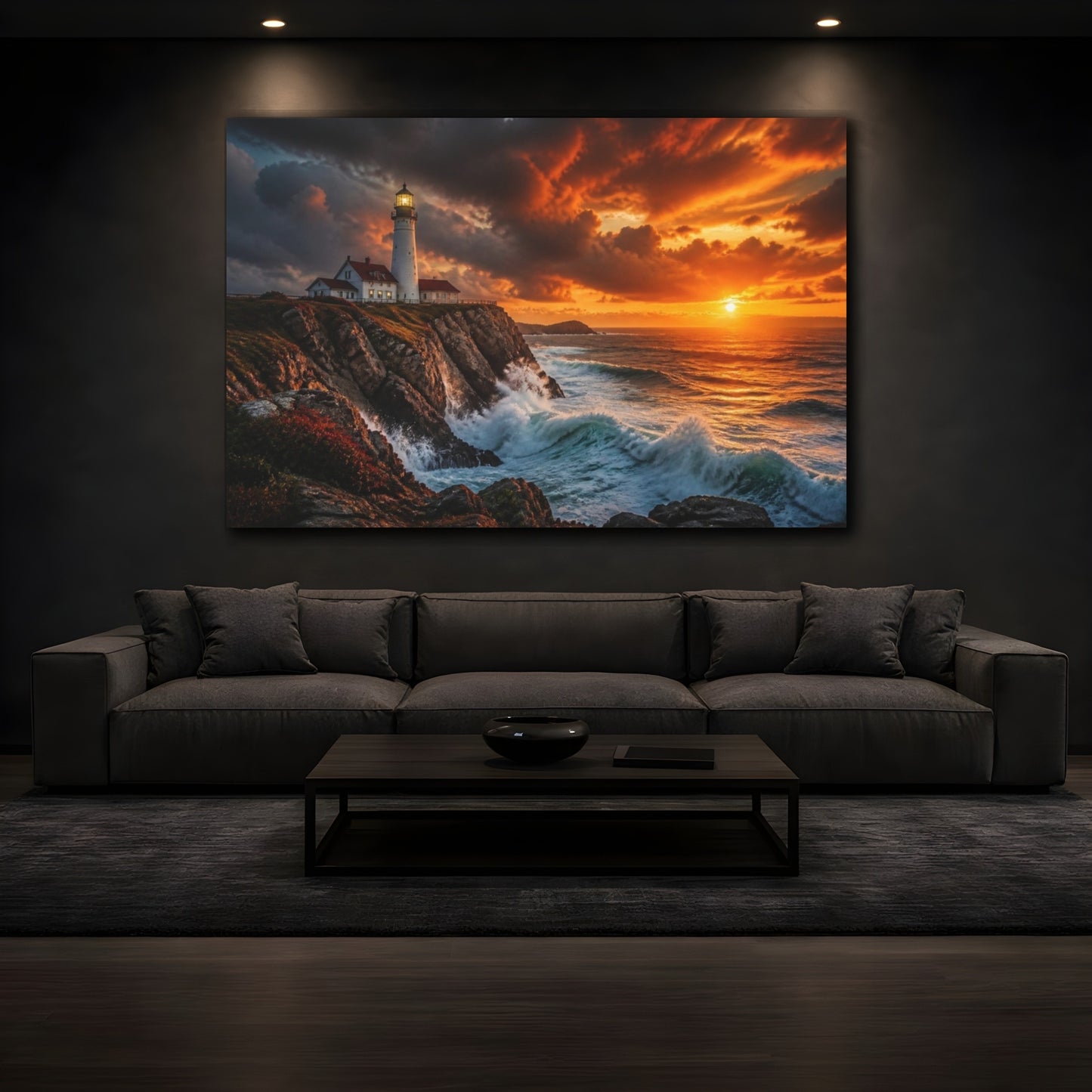 Mockup 3. Coastal Lighthouse Landscape shown as canvas print