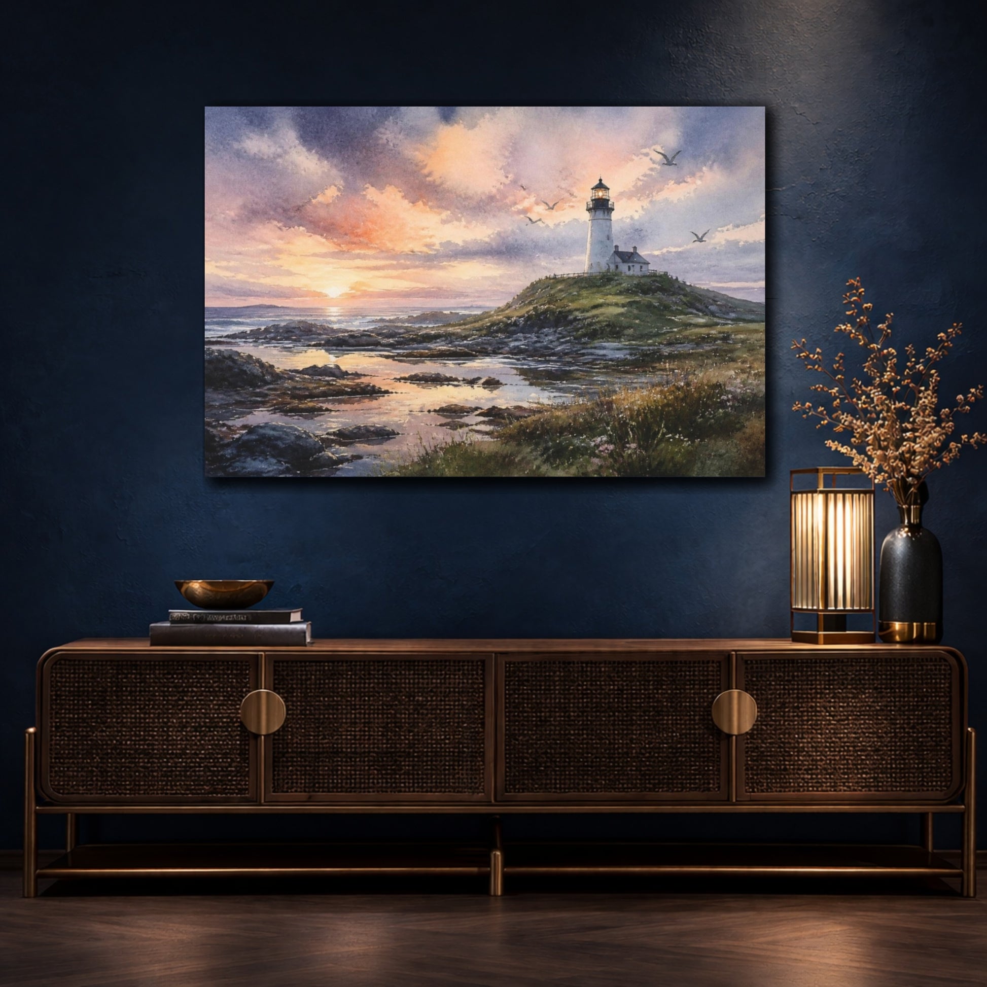 Mockup 4. Coastal Lighthouse Landscape shown as canvas print