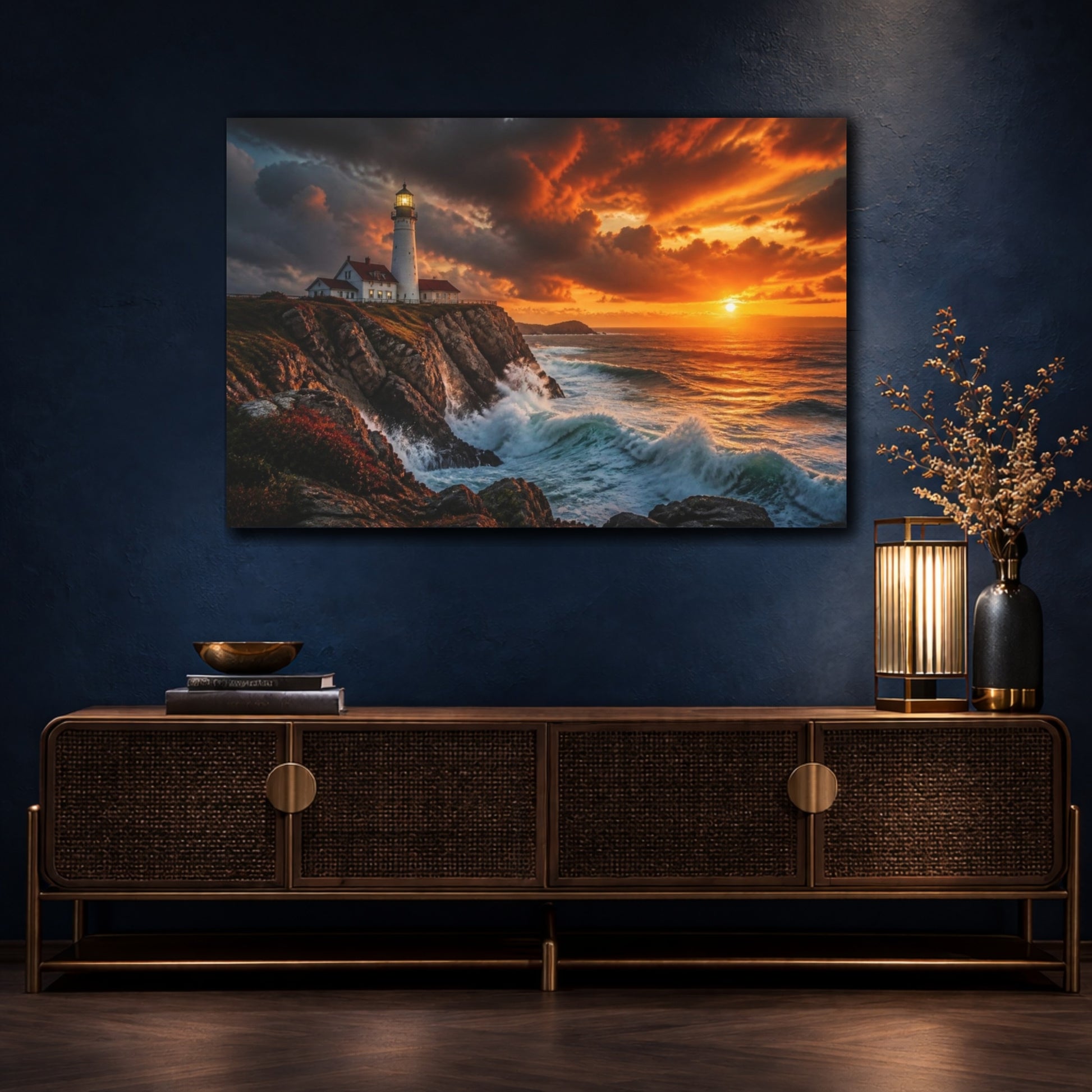 Mockup 4. Coastal Lighthouse Landscape shown as canvas print