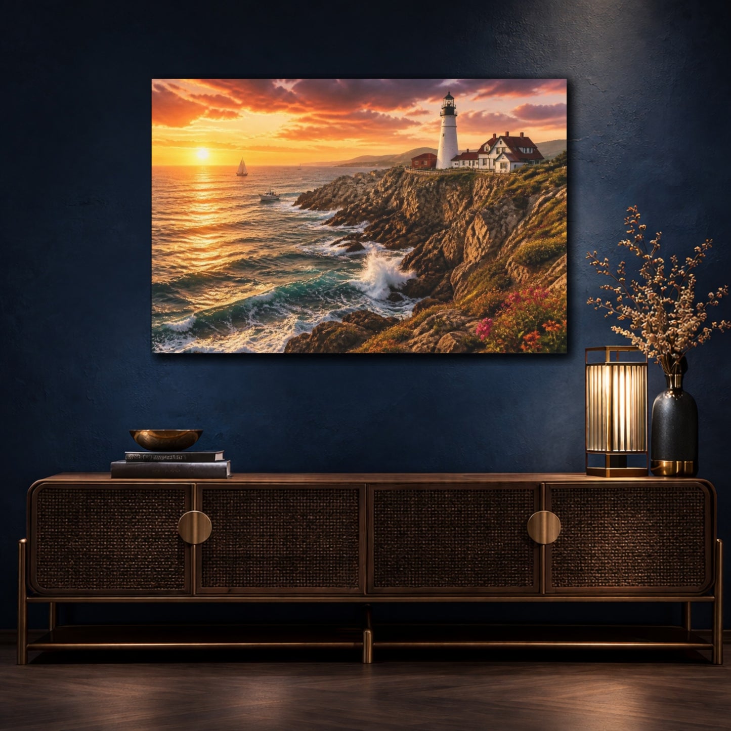 Mockup 4. Coastal Lighthouse Landscape shown as canvas print