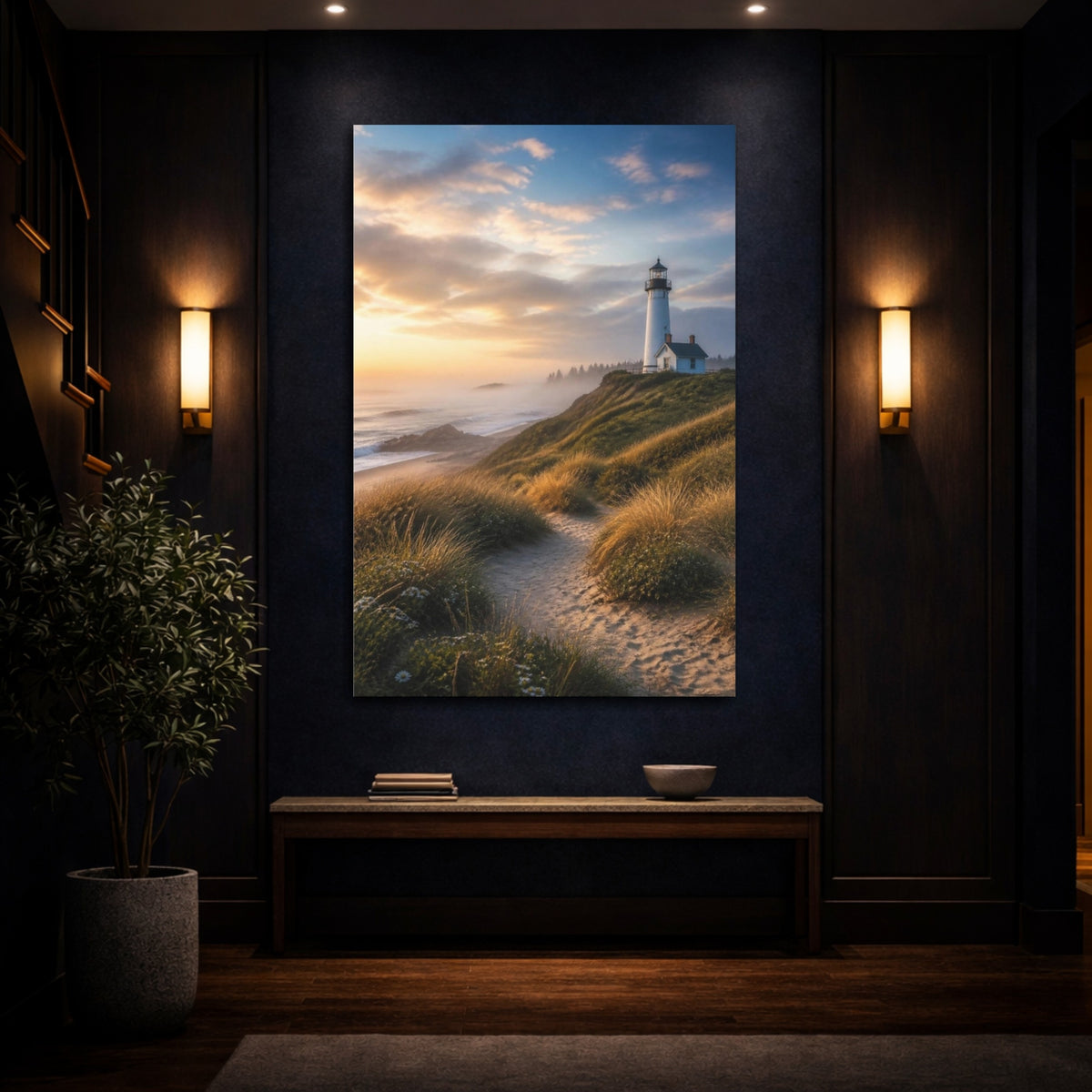 Mockup 4. Coastal Lighthouse Landscape shown as canvas print