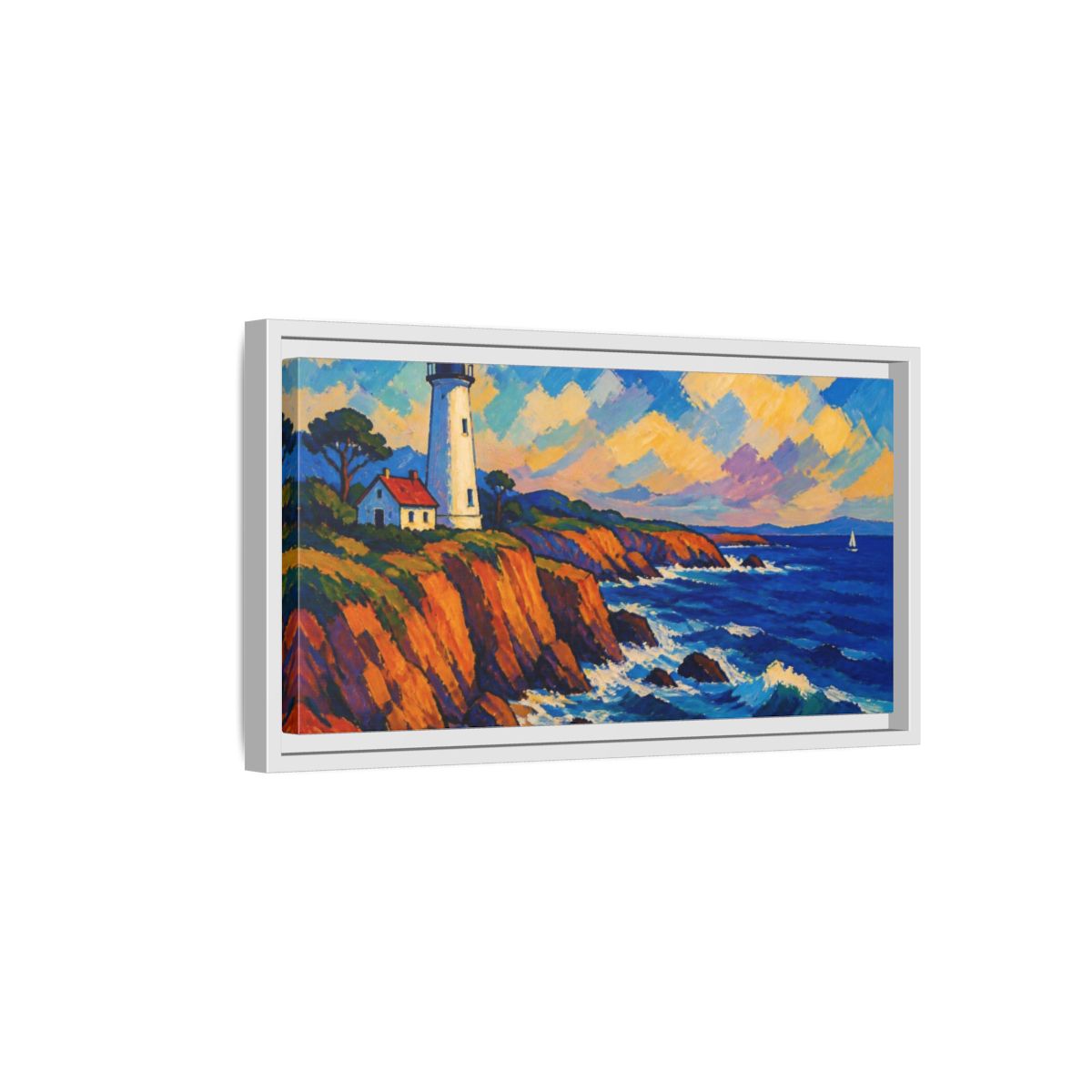 Side Mockup 6. Coastal Lighthouse Vista shown as framed canvas print